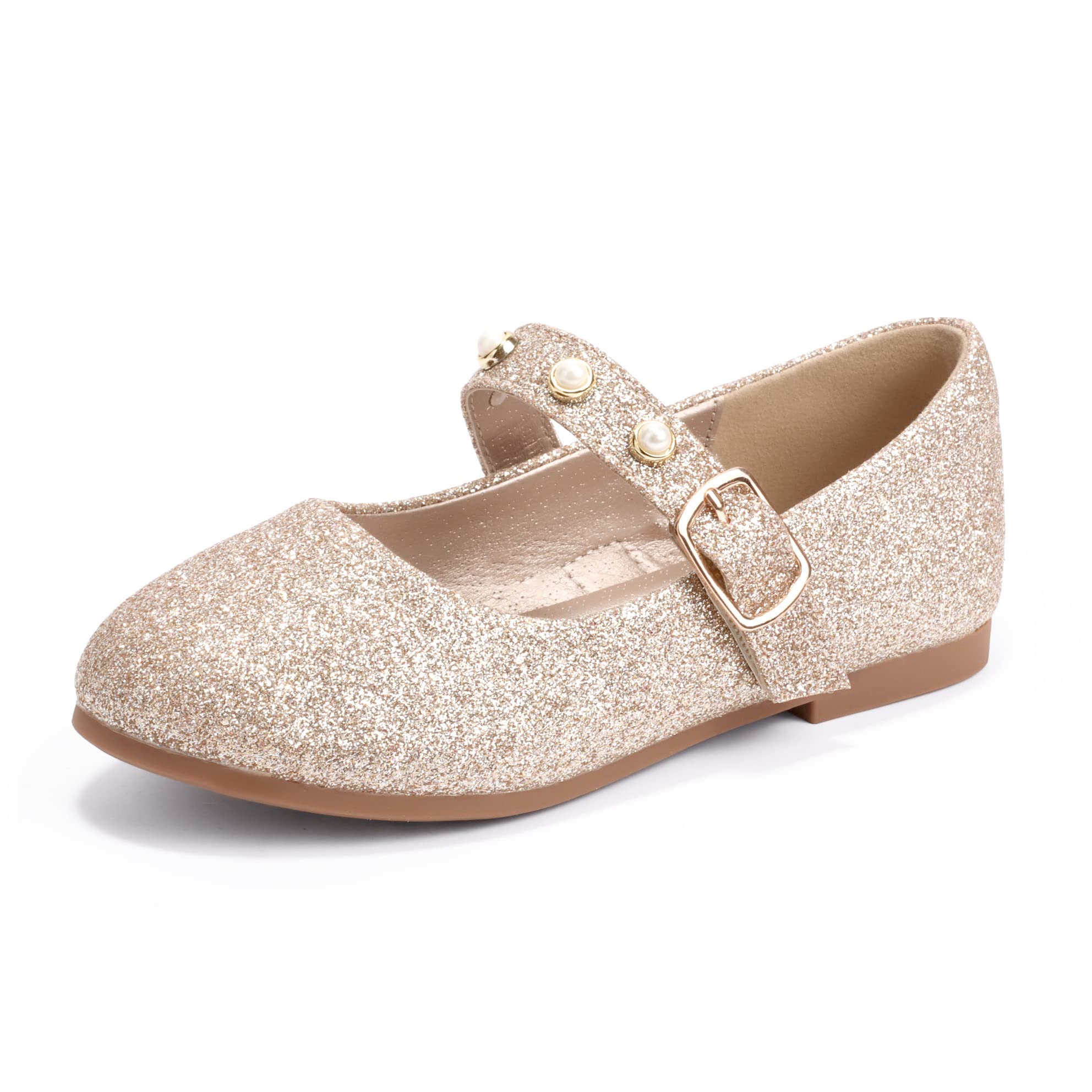 PANDANINJIA Eva Girls Dress Shoes - Flower Girl Mary Jane Flats for Toddler, Little & Big Kids - Perfect for Weddings, Parties & School