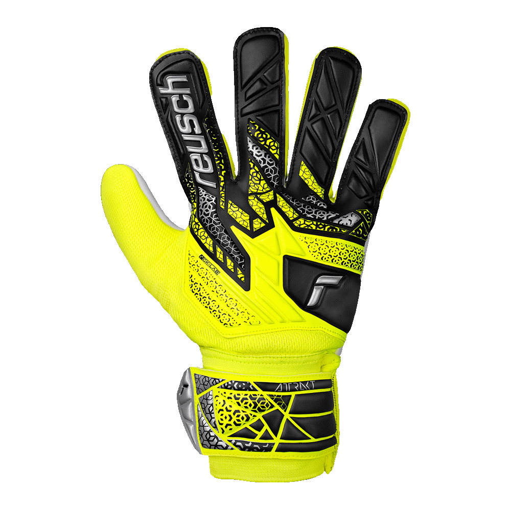 Reusch Attrakt Starter Solid Junior Goalkeeper Gloves - Safety Yellow & Silver - Perfect for Youth Soccer Training & Matches