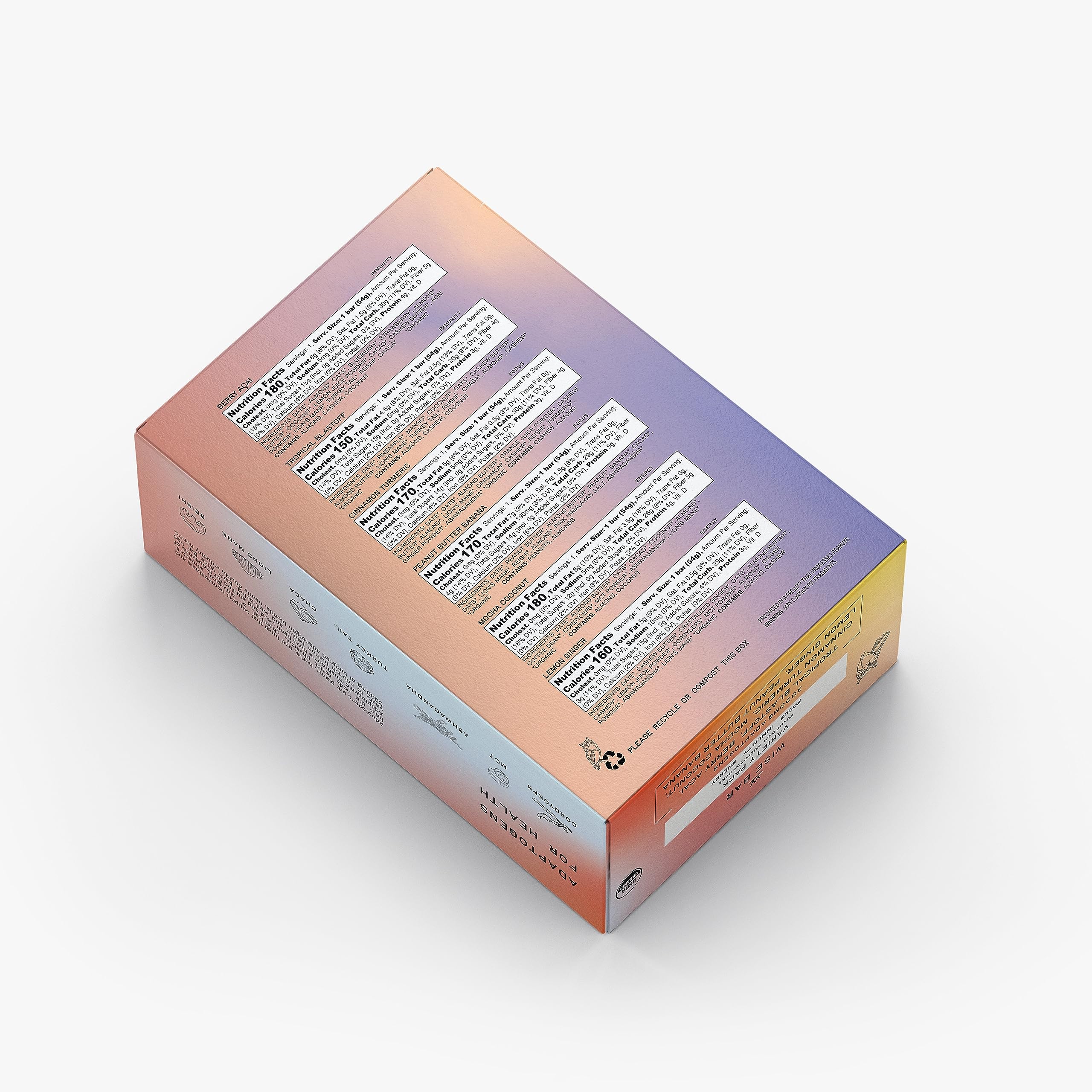 Organic Vegan Adaptogen Mushroom Nutrition Bars with Reishi, Lions Mane & Ashwagandha - Gluten Free Snacks for Natural Focus, Energy & Immunity Support - Variety Flavor Pack (12 Count) - Perfect for Hiking, Office Snacks & Post-Workout Recovery