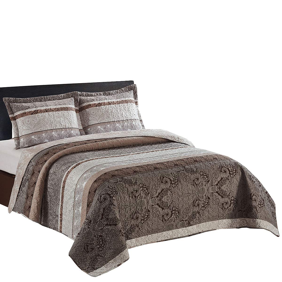 7-Piece Queen Size Bedding Set - Callisto Taupe Lightweight Quilt with Solid Ivory Microfiber Sheets | Soft & Breathable Bedroom Essentials for Cozy Sleep & Home Decor