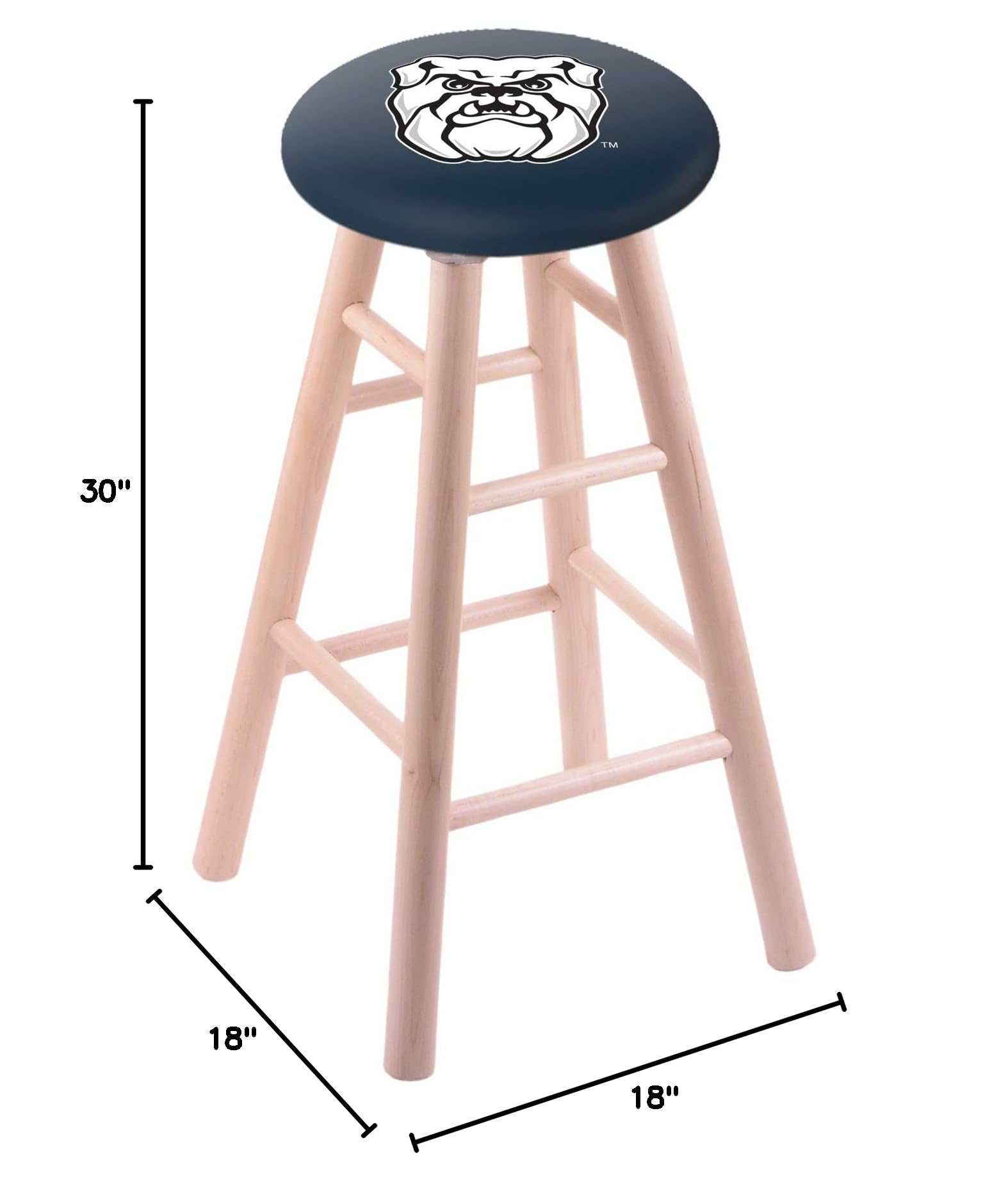 Holland Bar Stool Co. Natural Maple Wood Bar Stool with Butler University Seat - Perfect for Kitchen Islands, Home Bars, and Game Room Decor