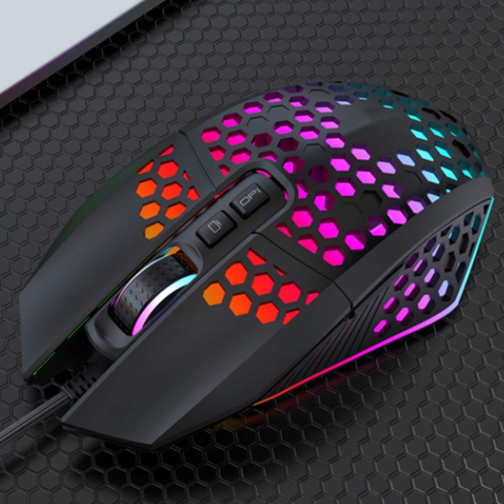 ASHATA Wired Gaming Mouse - 8000 DPI RGB Honeycomb Hollow Design with Optical Sensor, Ergonomic Computer Mouse for PC Gaming (Black) | Perfect for FPS, MOBA & Office Work
