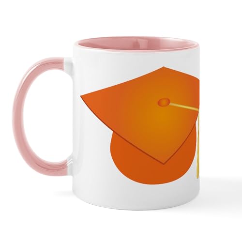 White/Pink Inside - Orange Graduation Cap Mug