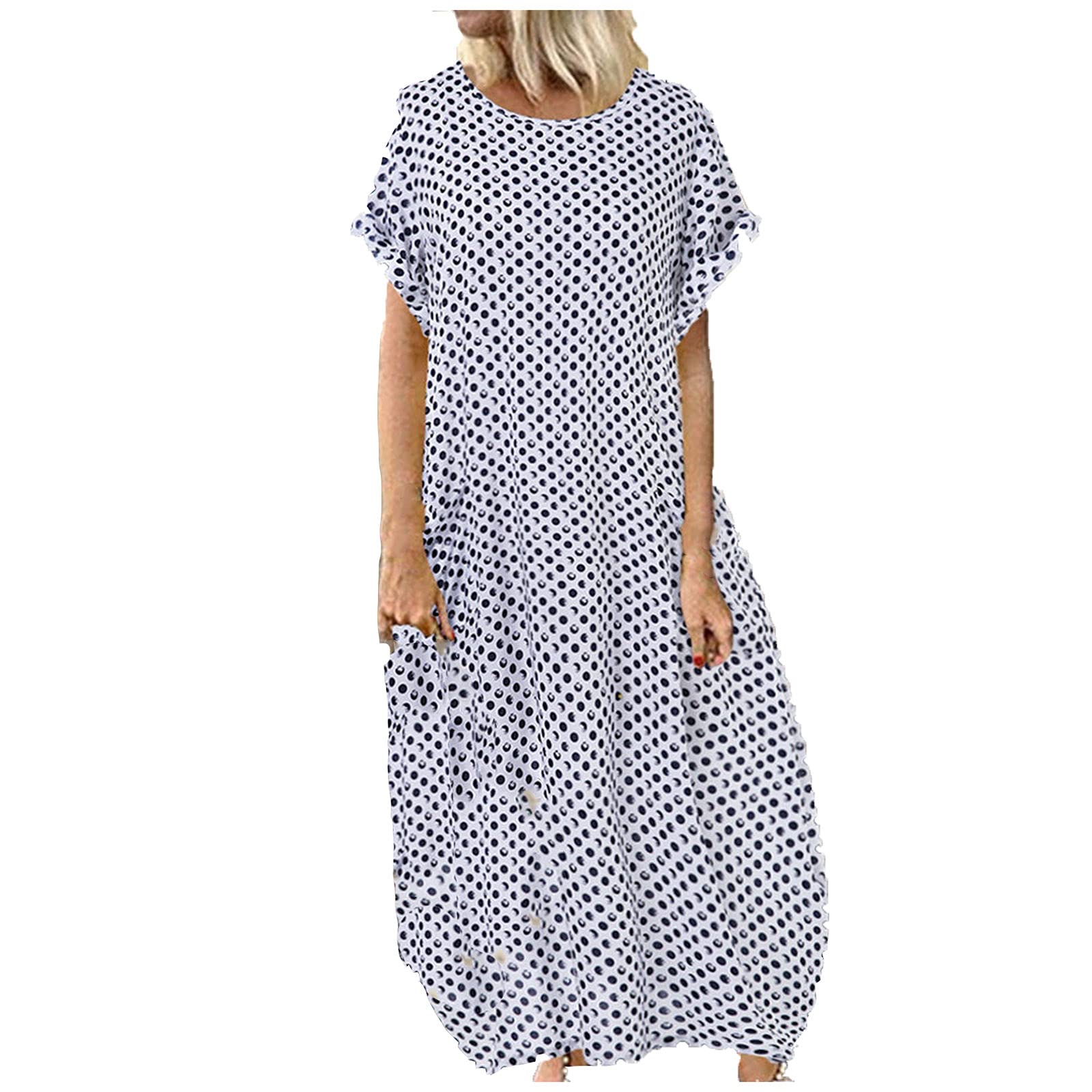 Stylish Polka Dot Maxi Dress for Women - Summer Casual Short Sleeve Dress with Pockets | Perfect for Beach Vacations, Date Nights & Outdoor Parties