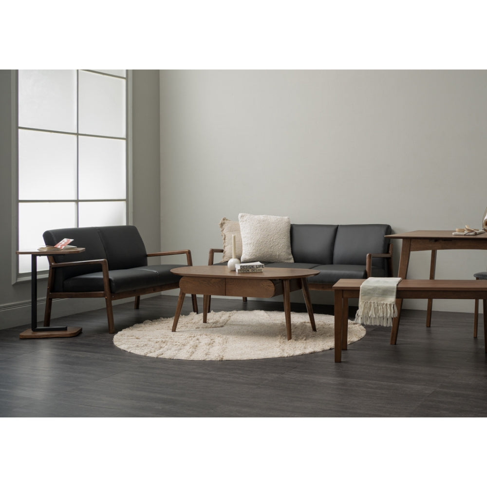 Premium 2-Seater Lounge Chair - Modern Black & Walnut Wood Accent - Perfect for Living Room, Patio, or Office Relaxation
