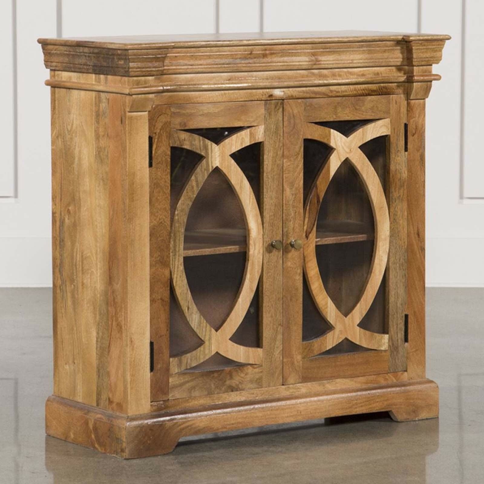 French Arch Style Solid Wood 2-Door Sideboard Buffet Cabinet - 90CM Natural Finish for Dining Room, Living Room & Entryway Storage