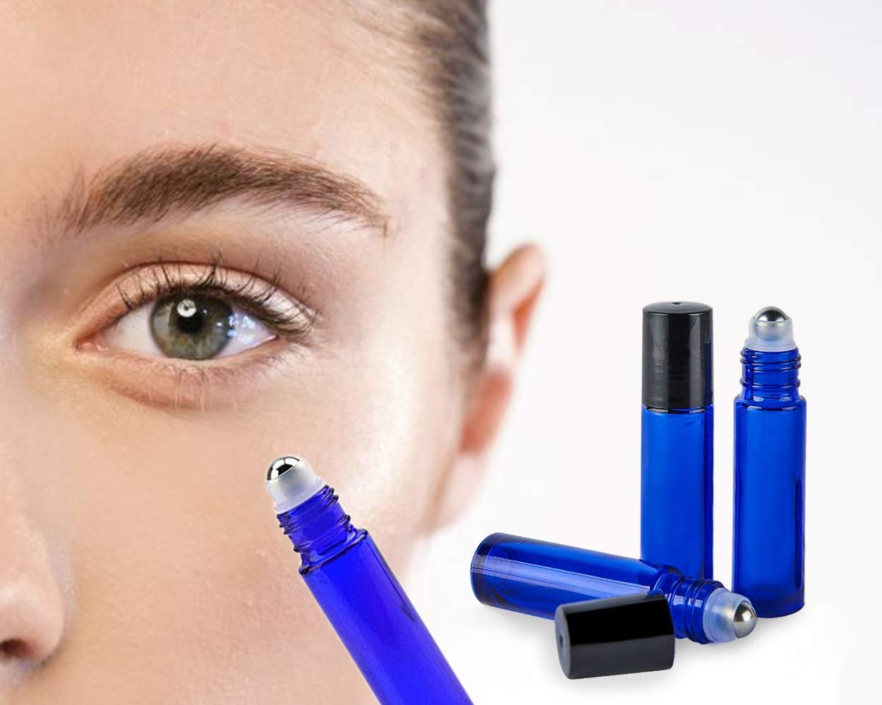 Royal Blue Glass Roll On Bottles with Black Cap - 10ml Essential Oil Bottles for Perfumes, Attar, Lip Balms & Aromatherapy | Refillable, Reusable & Leakproof | Pack of 3 | Perfect for DIY Beauty, Travel & Home Fragrance