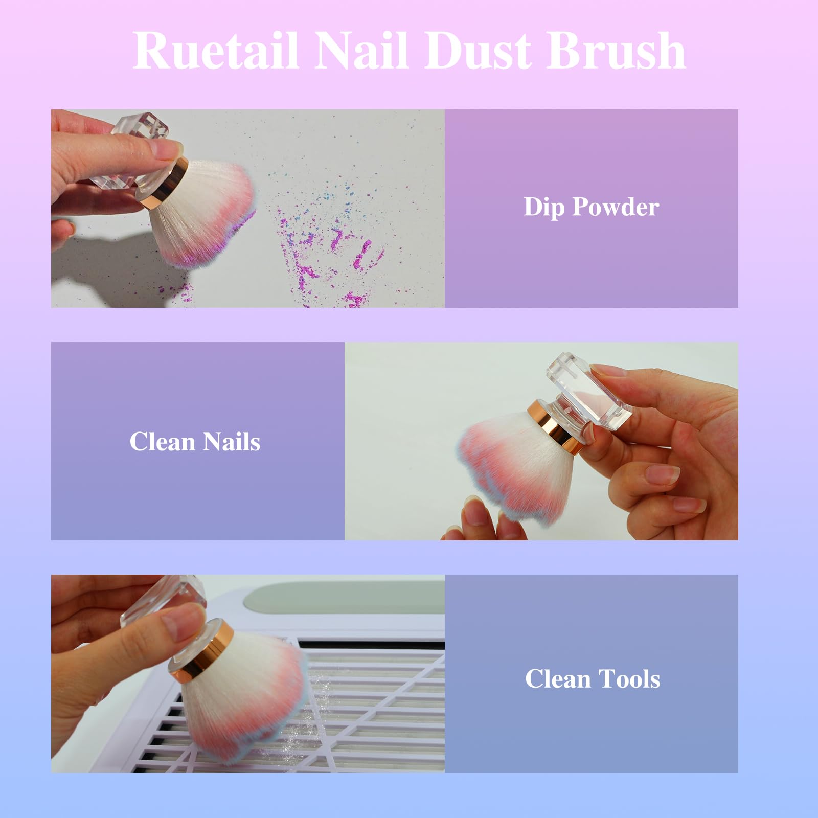 Pink Nail Dust Brush - Rose Powder Remover for Nail Art & Makeup - Salon & Home Use