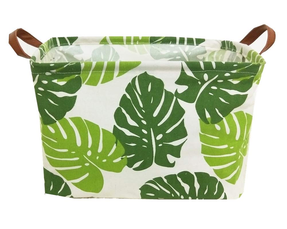 TIBAOLOVER Square Storage Bin with Handles - Kids Toy Organizer, Playroom Storage Basket, Closet & Shelf Organizer, Baby Hamper (Green Leaf) - Perfect for Nursery, Playroom & Home Organization