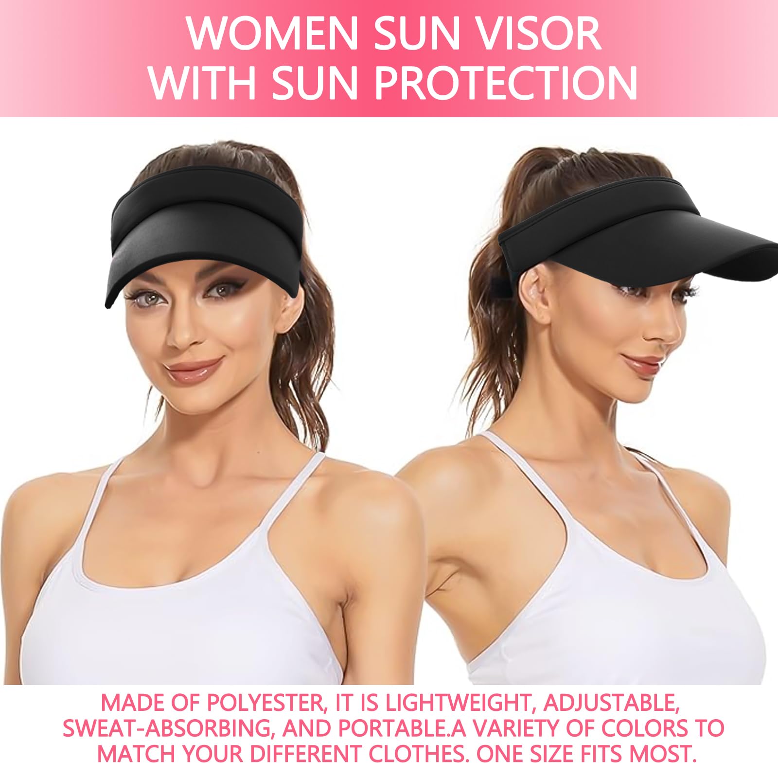 UPF 50+ Sun Protection Visor Hats for Women & Men - Adjustable Wide Brim Sports Cap for Golf, Running, Hiking & Outdoor Activities - Breathable Mesh Design for Summer Sun Safety