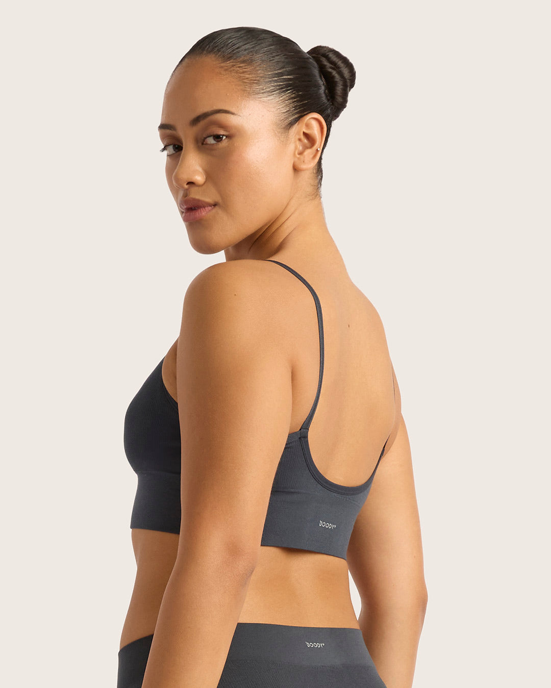LYOLYTE Ribbed Low Back Bralette - Comfortable Wireless Bra for Women, Seamless Yoga Bralette, Storm Color - Perfect for Yoga, Workouts & Everyday Wear