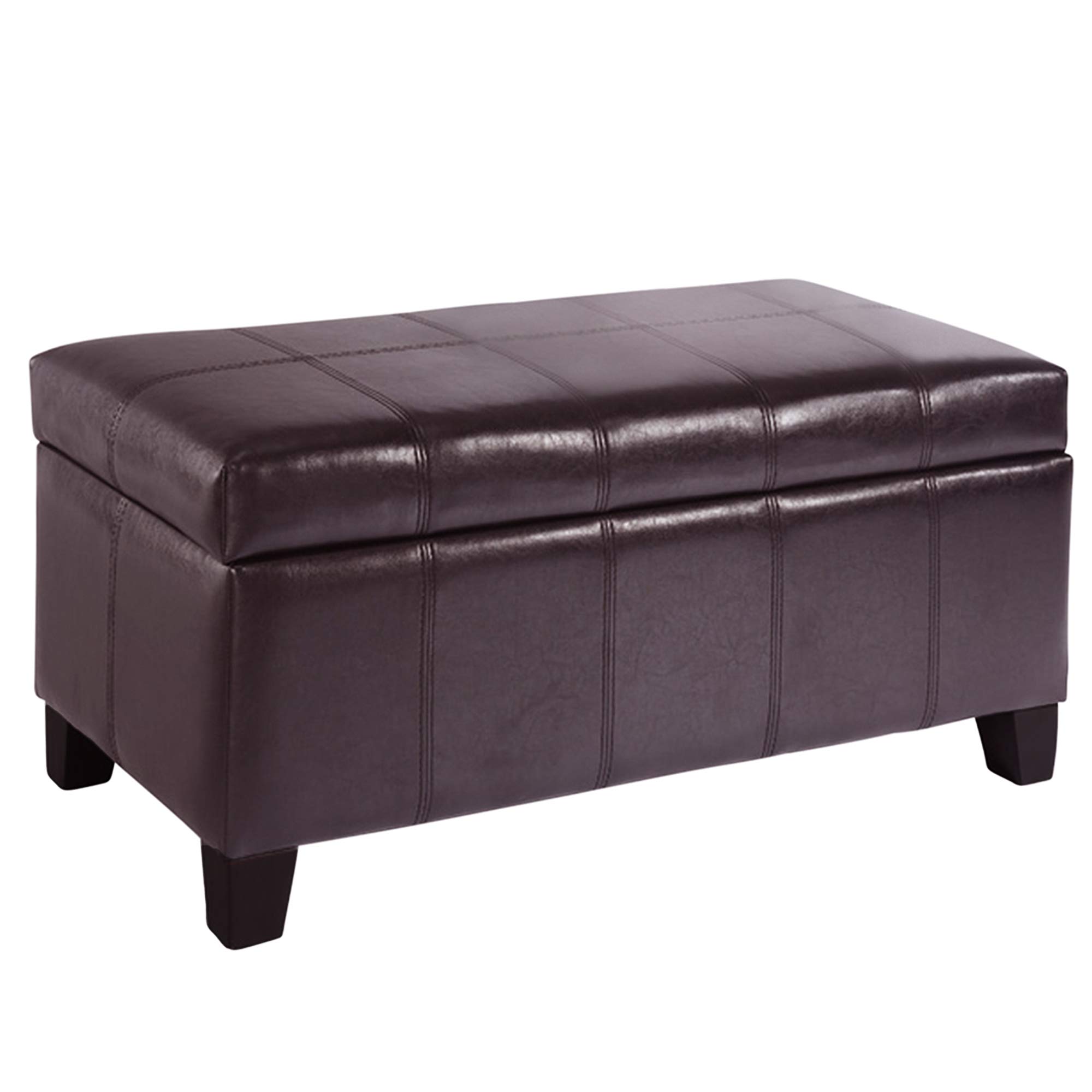 Brown Modern Faux Leather Rectangular Storage Ottoman - Multi-Purpose Footrest, Coffee Table & Hidden Storage for Living Room, Bedroom & Office
