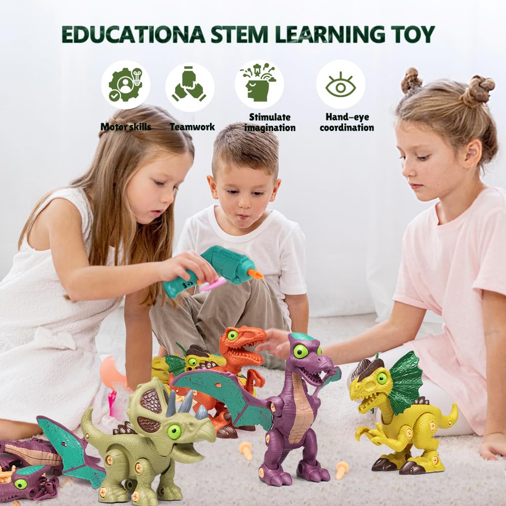 HAPTIME STEM Dinosaur Robot Building Toys for Kids Ages 3-8 - Educational Construction Set with Electric Drill & Take-Apart Parts - Perfect Birthday Gift for Boys - Fun Learning Activity for Home & Classroom STEM Projects