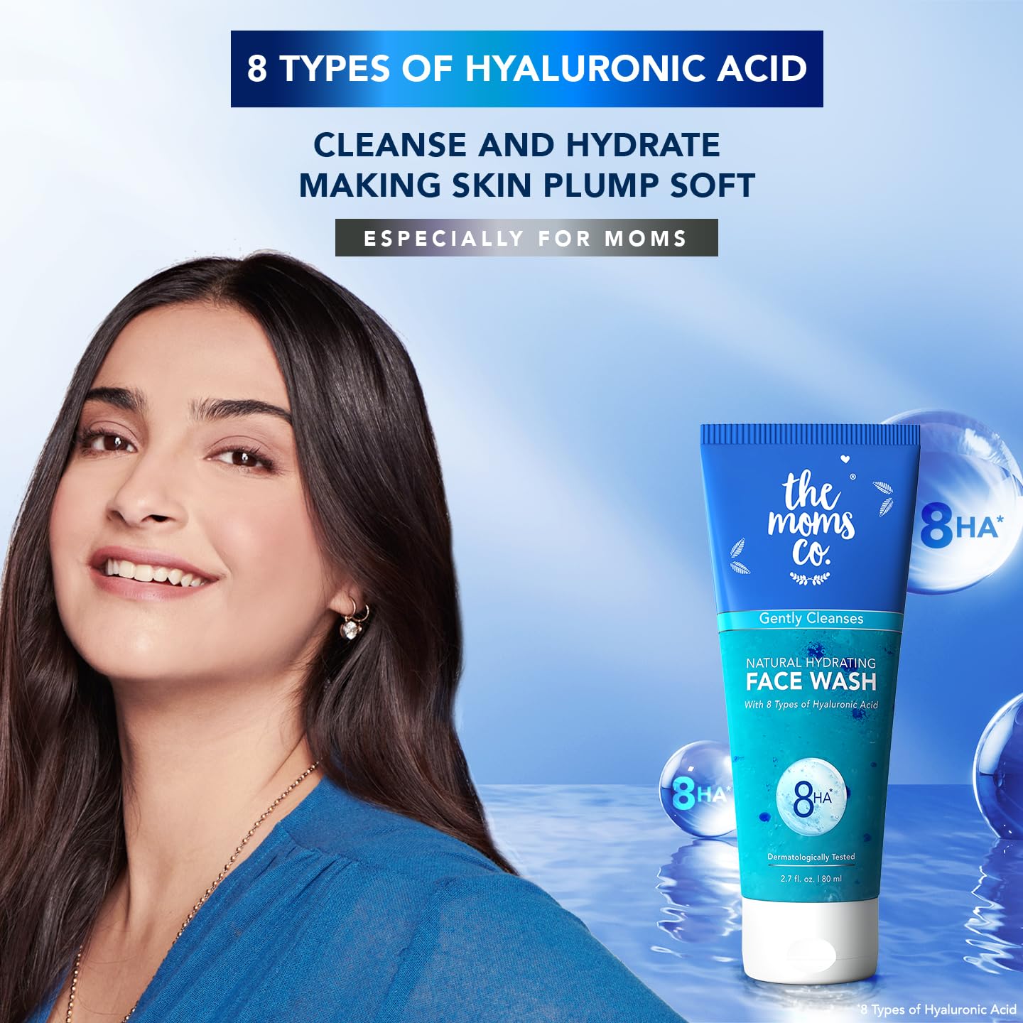 The Moms Co. Natural Hydrating Face Wash with Hyaluronic Acid & White Mushroom Extract | Moisturizing Cleanser for Dry & Sensitive Skin | Softens & Nourishes | 80g | Perfect for Daily Skincare Routine & Travel