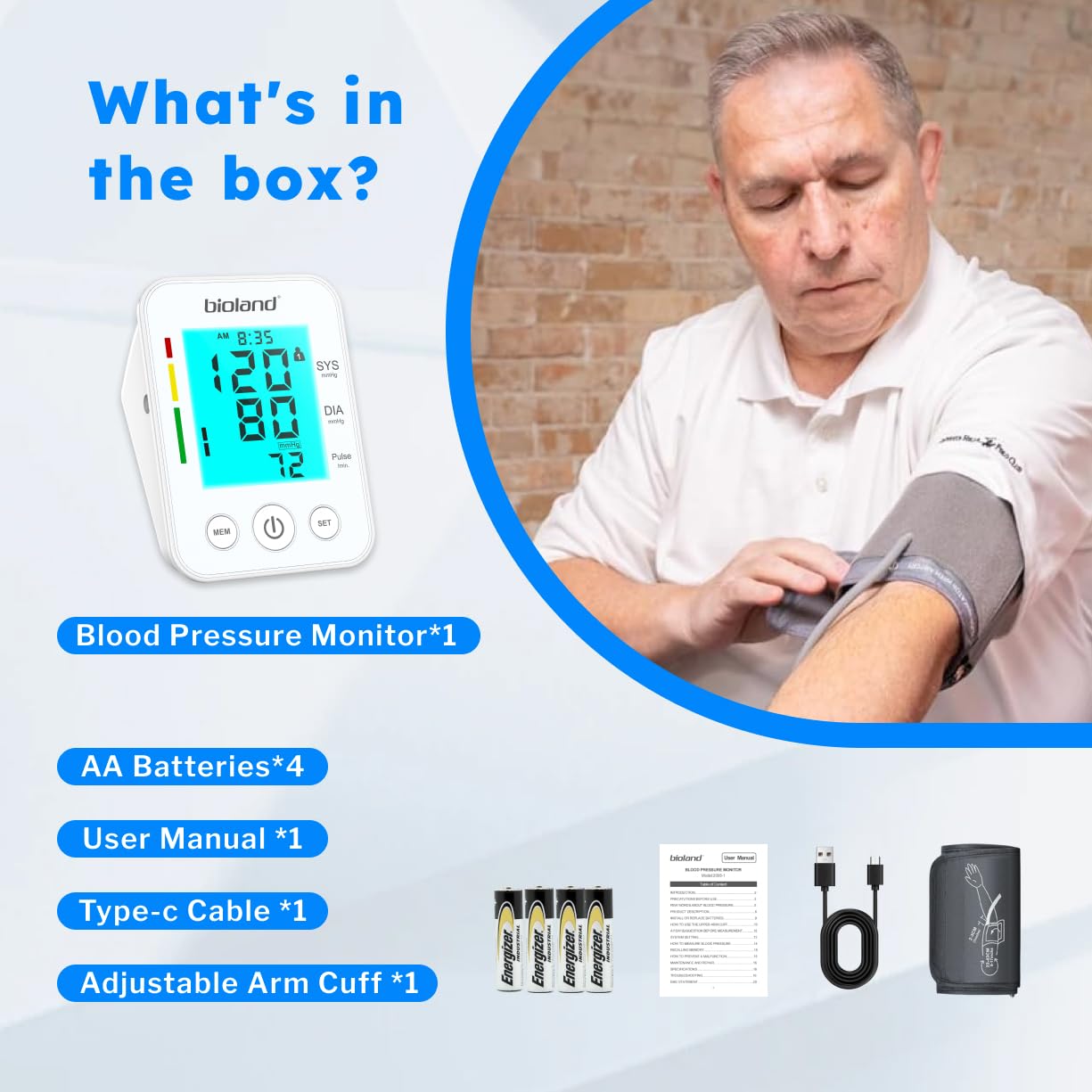 Automatic Digital Blood Pressure Monitor with Large Backlit LCD Display | Adjustable Upper Arm Cuff for Accurate Readings | Ideal for Home Health Monitoring & Senior Care | BPM-2008 Model