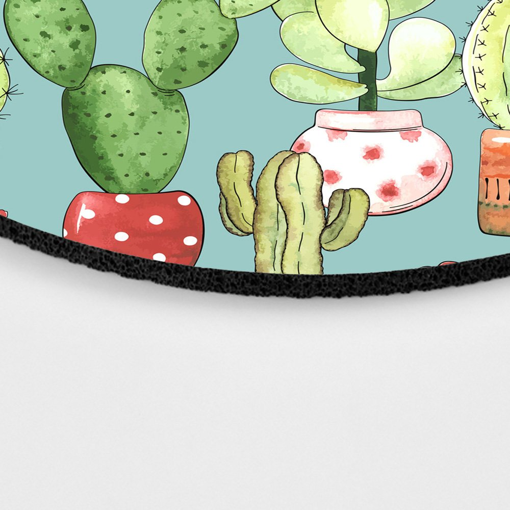 Non-Slip Rubber Round Mouse Pad with Cacti in Pots Design - 7.87 Inch Turquoise Gaming & Office Desk Accessory for Computer, Laptop, Home & Workstation Use