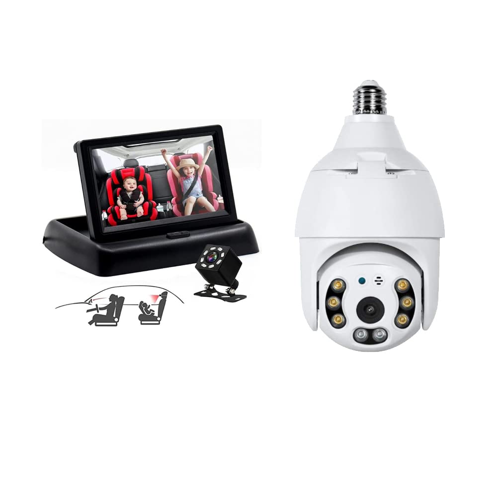 EVERSECU Baby Car Mirror Camera Monitor Kit with Wireless Security Camera - HD Rear View Mirror for Safe Driving & Home Surveillance - Perfect for Parents, Travel, and Outdoor Security Monitoring