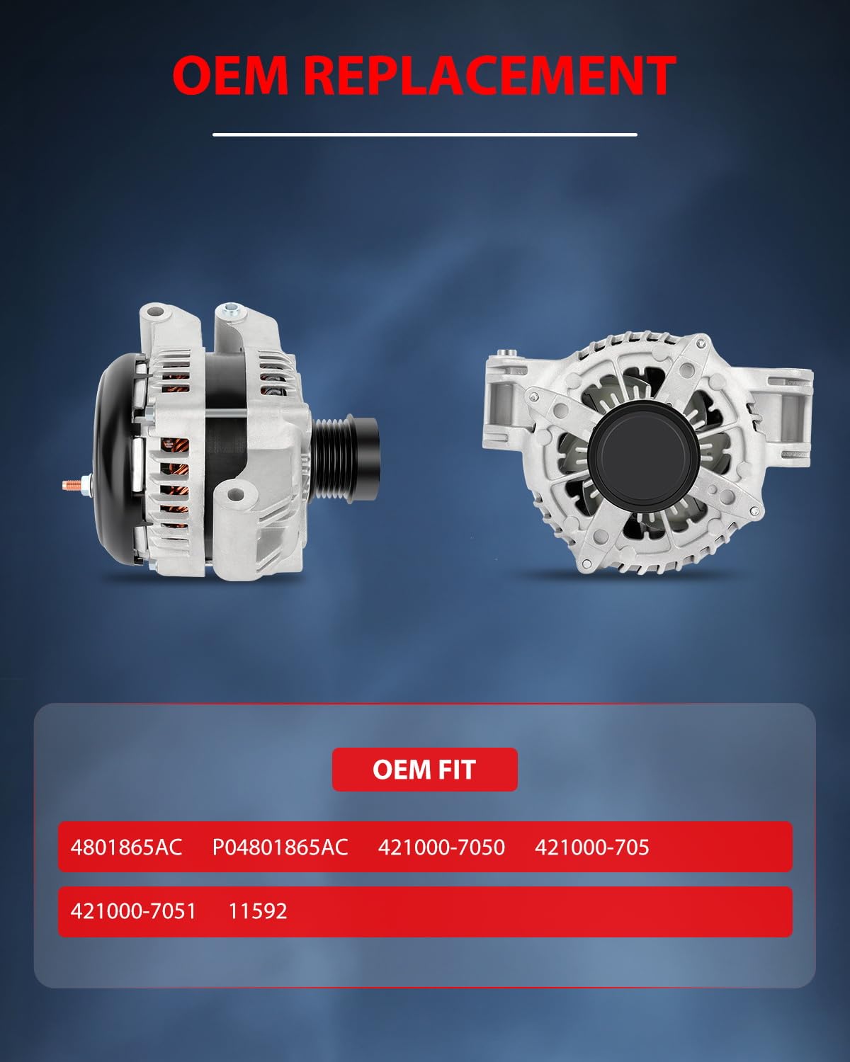 High-Performance Alternator 11592 Compatible with Dodge Charger 2011-2016, Durango 2011-2015, Grand Cherokee 2011-2016 & Ram 1500 2013-2015 - Reliable Power for Off-Roading, Towing & Daily Commuting