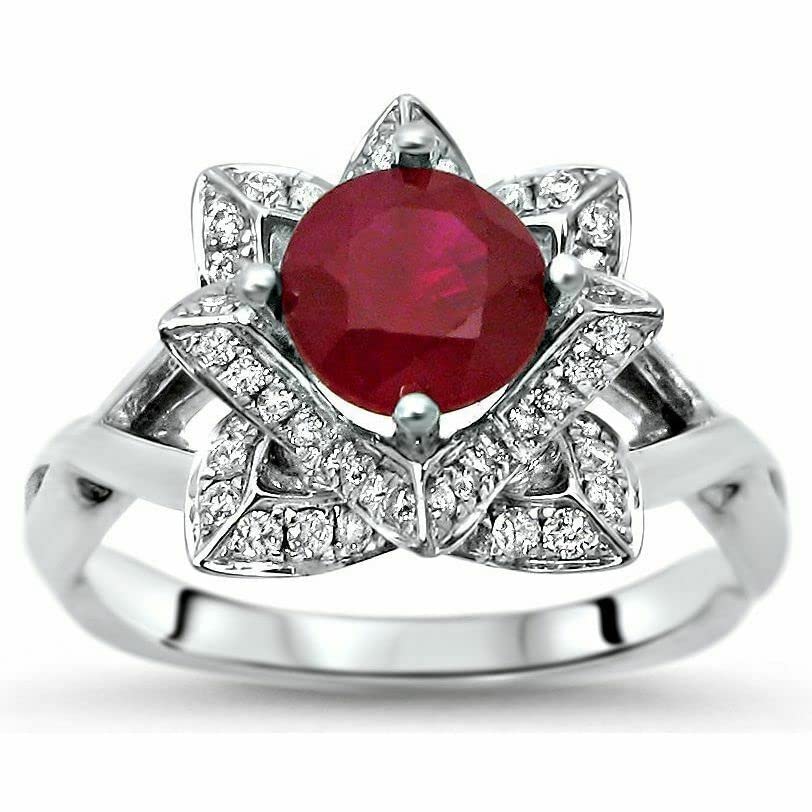BeBold 4 Carat Round Cut Pink Created Ruby Simulated Diamond CZ Floral Cocktail Ring - White Gold Plated for Women, Gift for Her, Anniversary, Valentine's Day, Party, Wedding, Evening Wear
