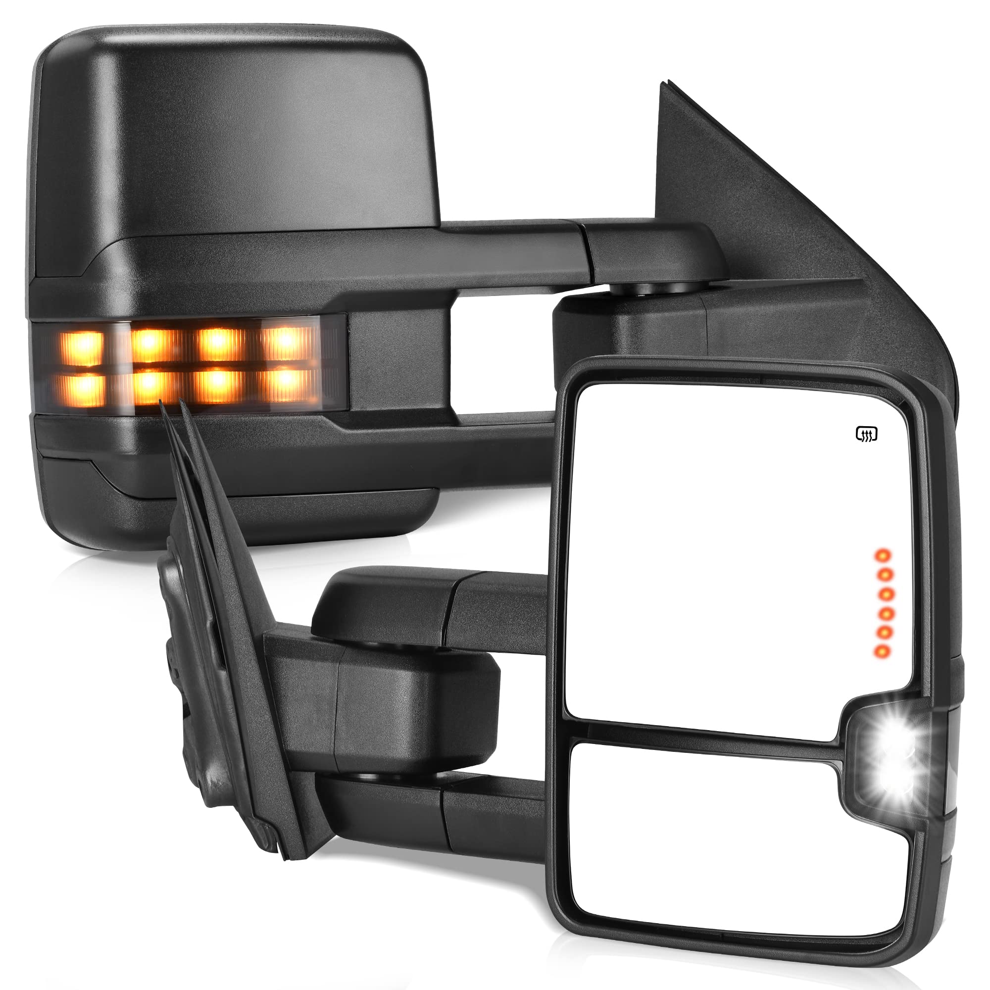 YITAMOTOR Power Heated Telescoping Towing Mirrors with Smoke LED Turn Signals & Clearance Light - Compatible with 2014-2018 Chevy Silverado 1500, 2015-2018 Silverado 2500HD/3500HD & GMC Sierra - Perfect for Towing, Off-Roading & Night Driving