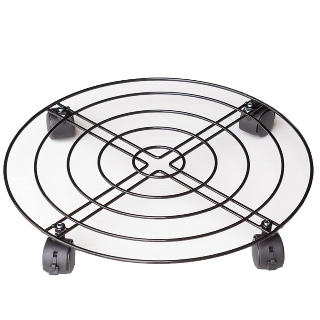 Heavy Duty Iron Rolling Plant Caddy with Wheels & Brake - 15.74 Inch Round Metal Flower Pot Stand Mover for Indoor Outdoor Use - Perfect for Moving Large Potted Plants on Patio, Garden or Living Room