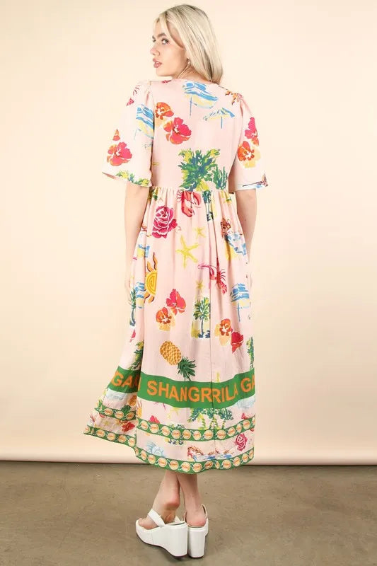 Stylish Button Down Printed Summer Midi Dress for Women - Floral Casual Sundress for Beach, Vacation & Outdoor Activities