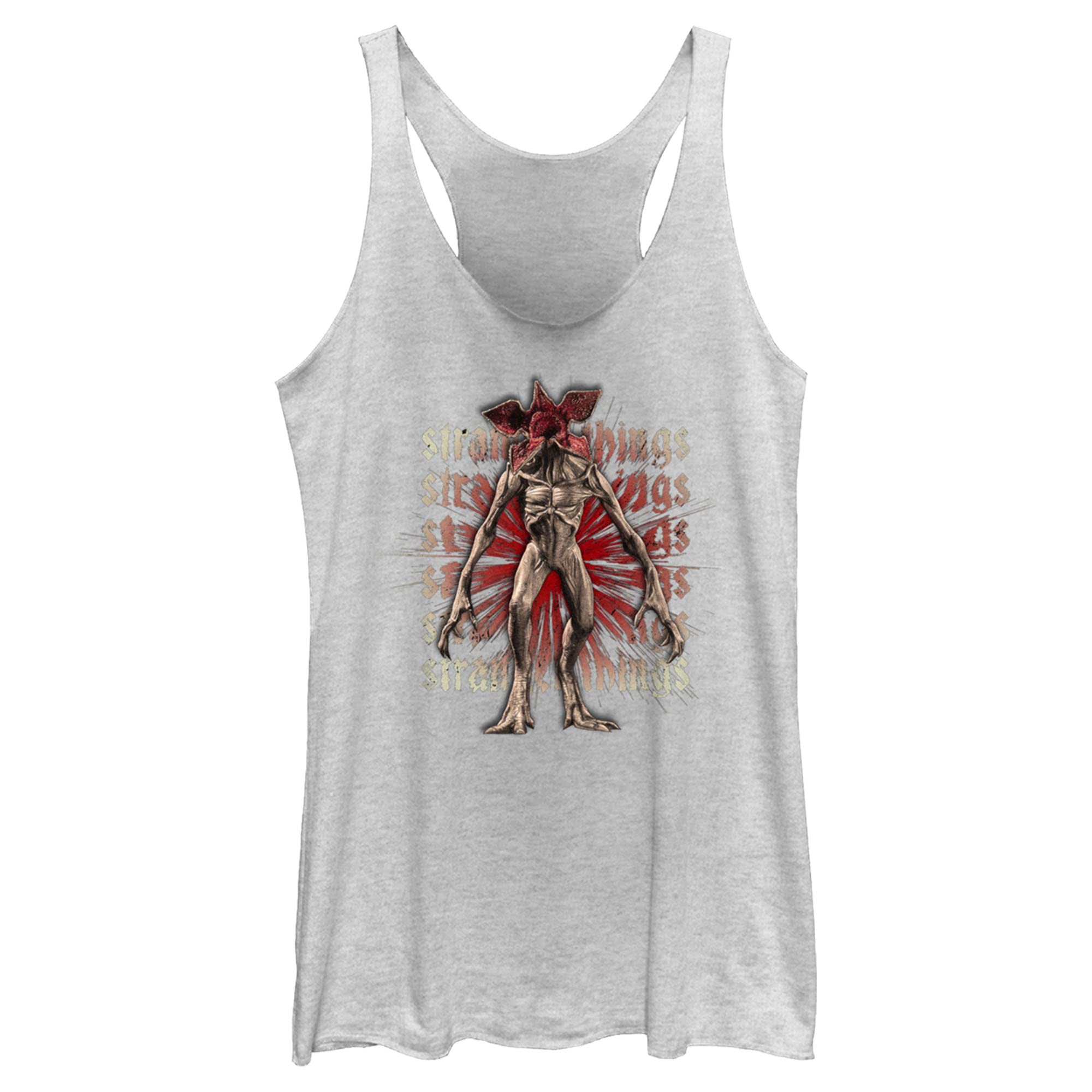 Women's Stranger Things Demogorgon Monster Logo Stacked Racerback Tank Top - Soft Breathable Fabric for Cosplay, Halloween & Netflix Fan Outfits