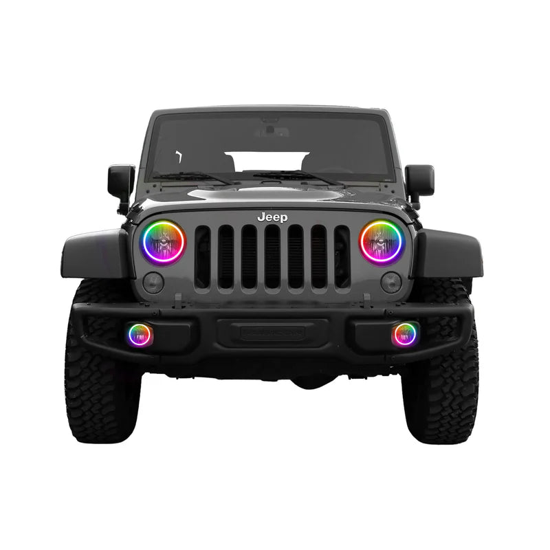 Jeep Wrangler JK Multicolor LED Halo Headlight Kit - Waterproof Surface Mount for 2007-2017 Models - Off-Road & Night Driving Upgrade