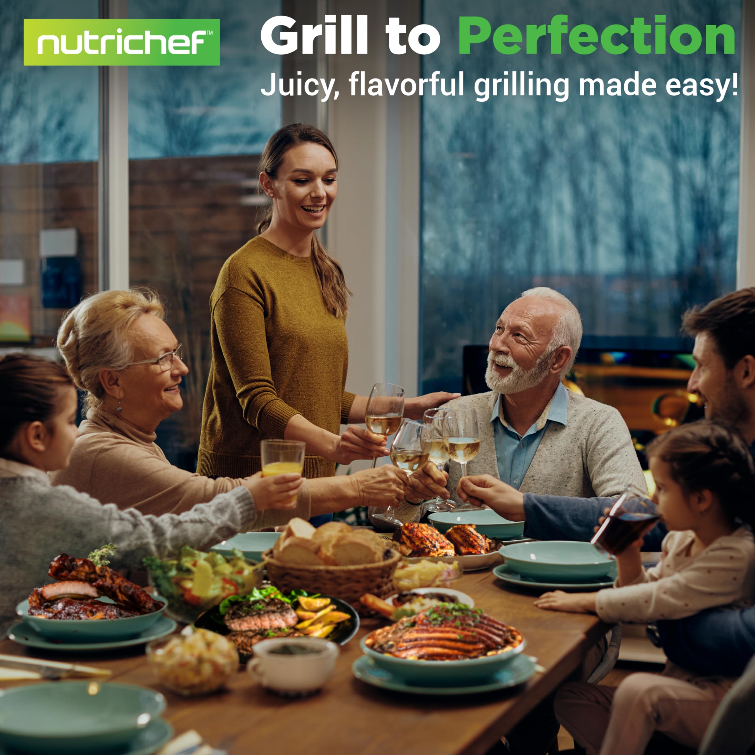 Nutrichef Heavy-Duty Cast Iron Grill Press with Wooden Handle - Perfect for Steaks, Burgers, Bacon & Quesadillas - Speeds Cooking & Creates Beautiful Grill Marks - Ideal for BBQ, Camping & Indoor Grilling