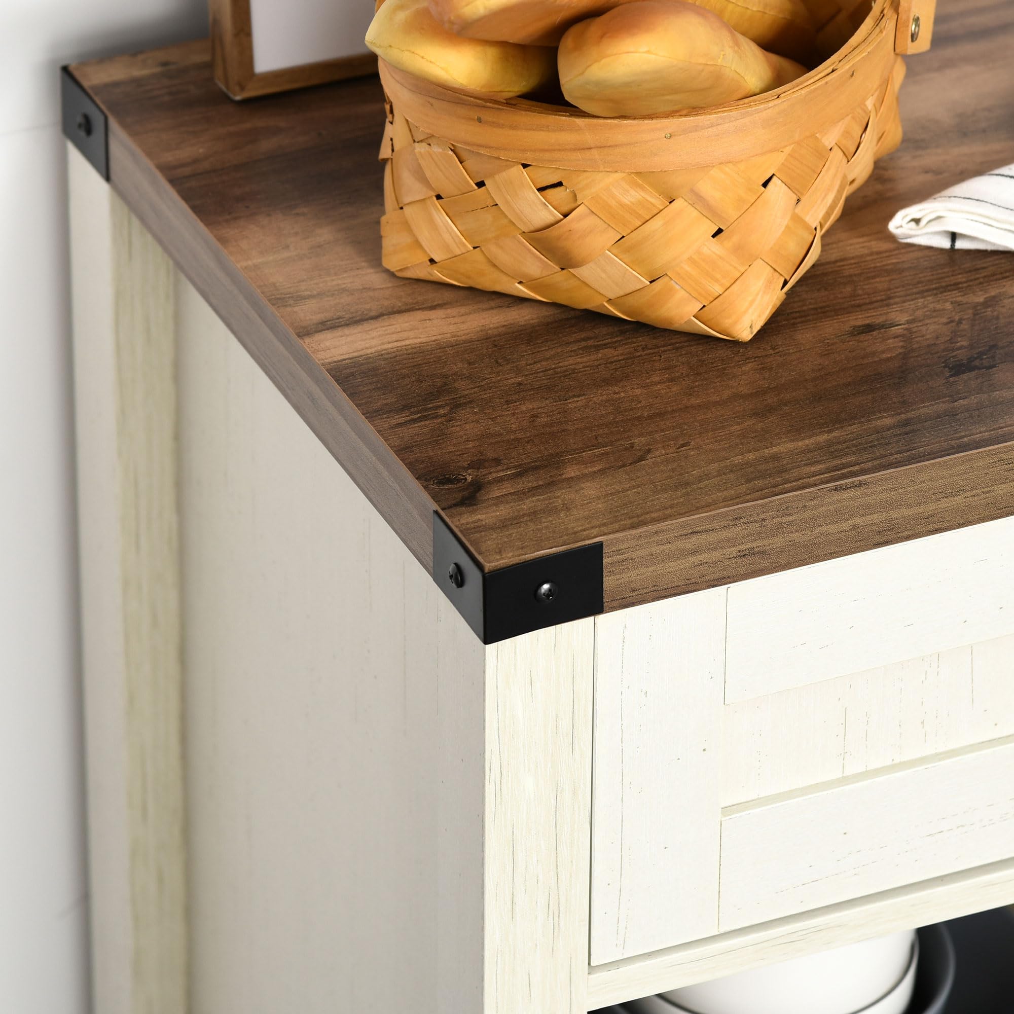 HOMCOM Farmhouse Sideboard Buffet Cabinet with Rustic Barn Doors - White Distressed Wood Kitchen Storage Cabinet for Dining Room, Living Room & Entryway - Perfect for Home Decor & Organizing Dishes, Linens & More