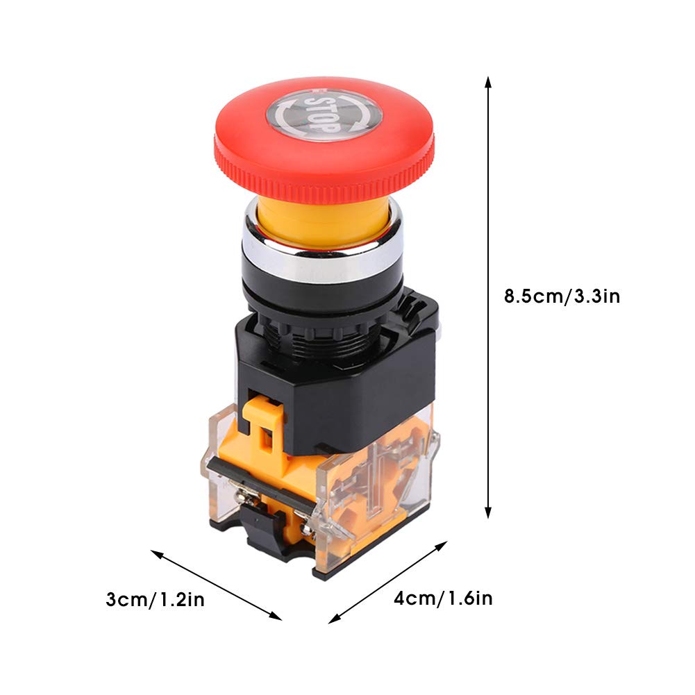 Flame Retardant Emergency Stop Switch - Heavy Duty Metal Push Button for Electromagnetic Starter Contactors | Perfect for Industrial Machinery, Motor Control Panels & Electrical Safety Systems