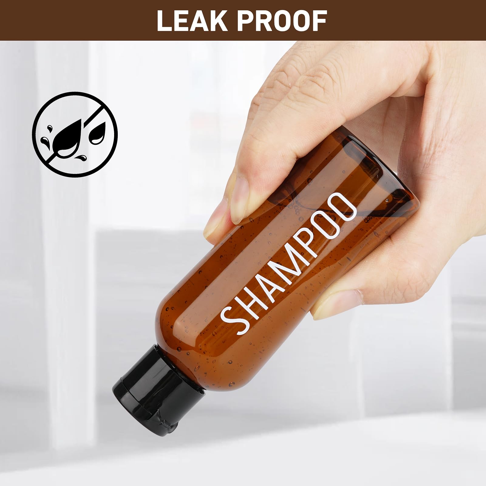 6 Pack 3.4oz TSA Approved Leak Proof Travel Bottles for Shampoo, Conditioner & Toiletries | Reusable Plastic Squeeze Containers | Perfect for Airplane Carry-On, Gym & Vacation Essentials (Brown)