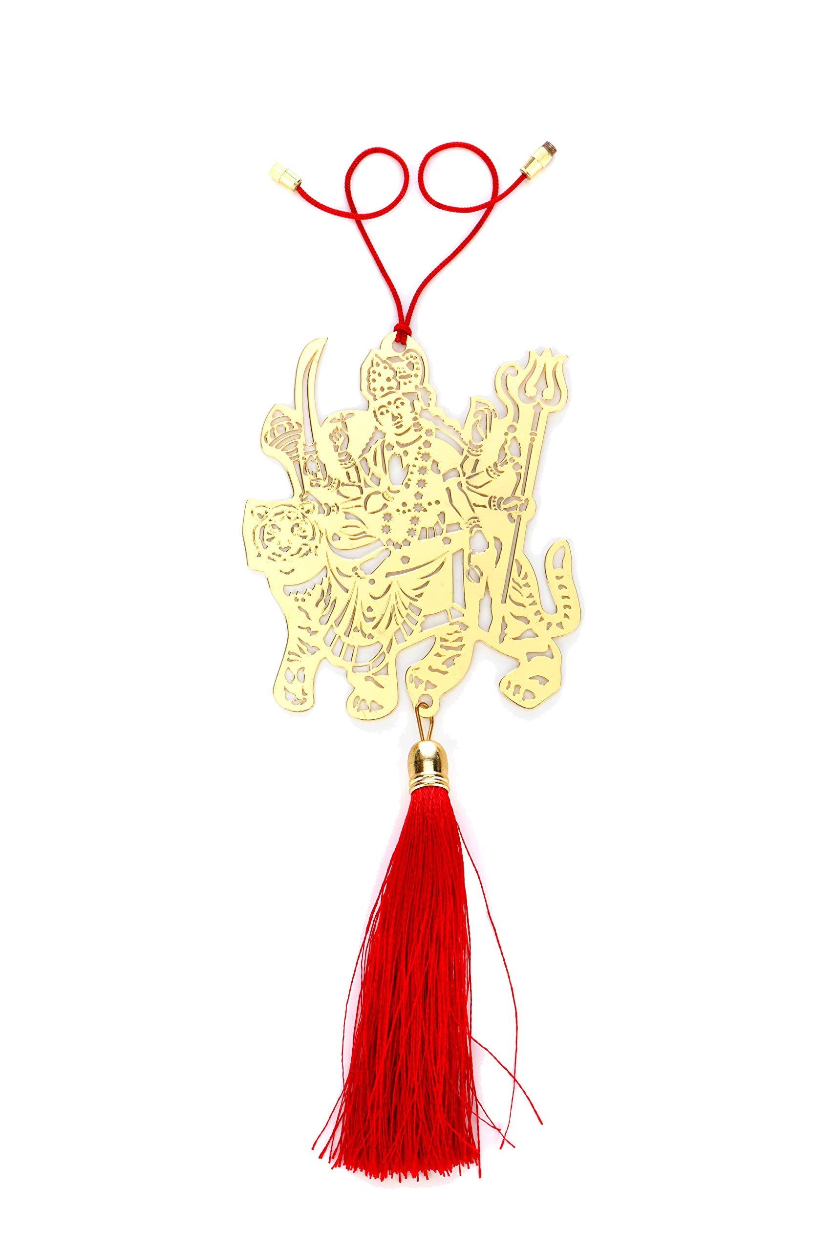 Handmade Brass Durga Maa Car Hanging Ornament - Divine Hindu Goddess Charm for Rearview Mirror Protection, Perfect Car Accessory & Spiritual Décor - Ideal for Daily Commute, Road Trips & Blessing Your Vehicle