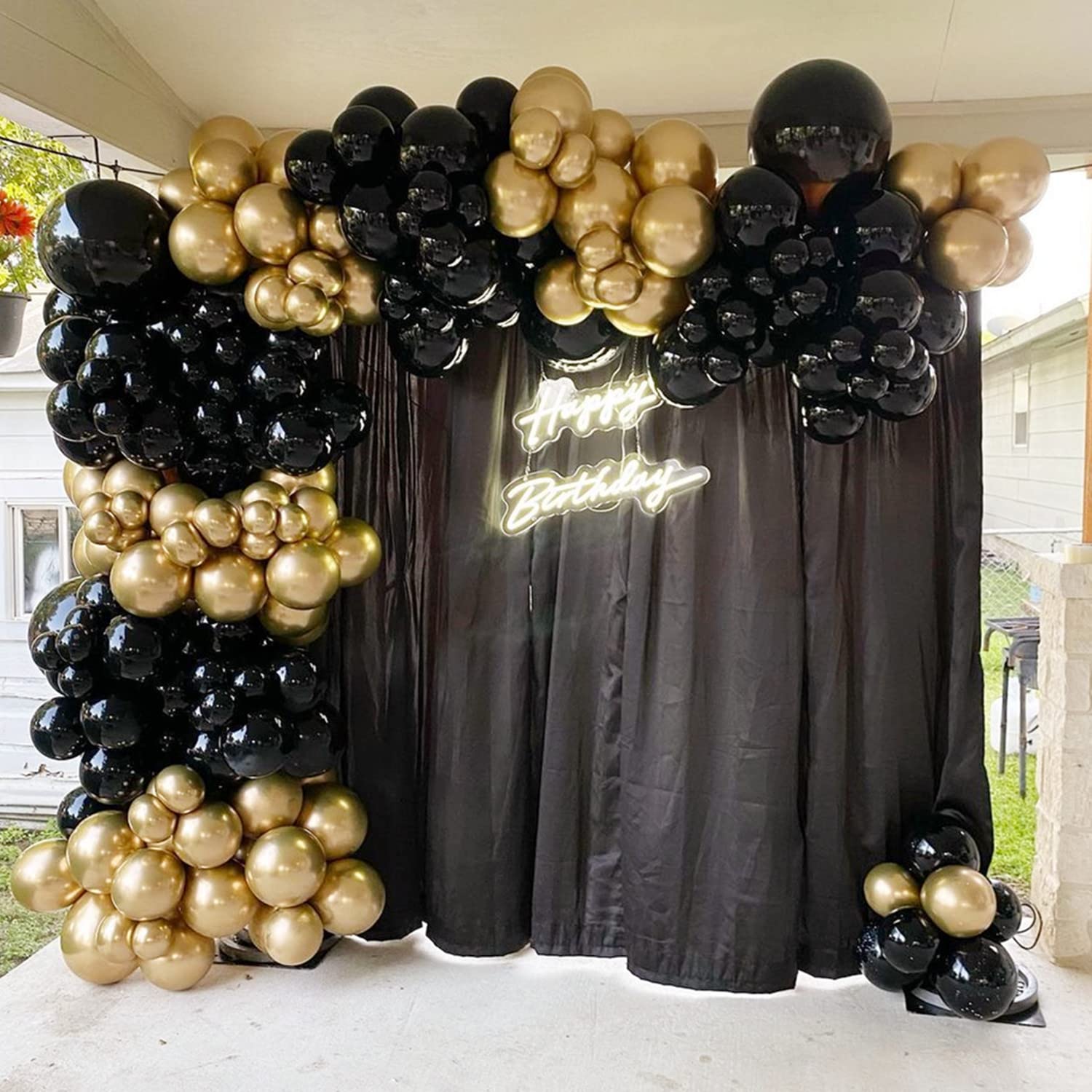 Black and Gold Balloon Garland Arch Kit - 148pcs Graduation Party Decorations for 2023 Graduation Ceremony, Photo Backdrop & Celebration Decor