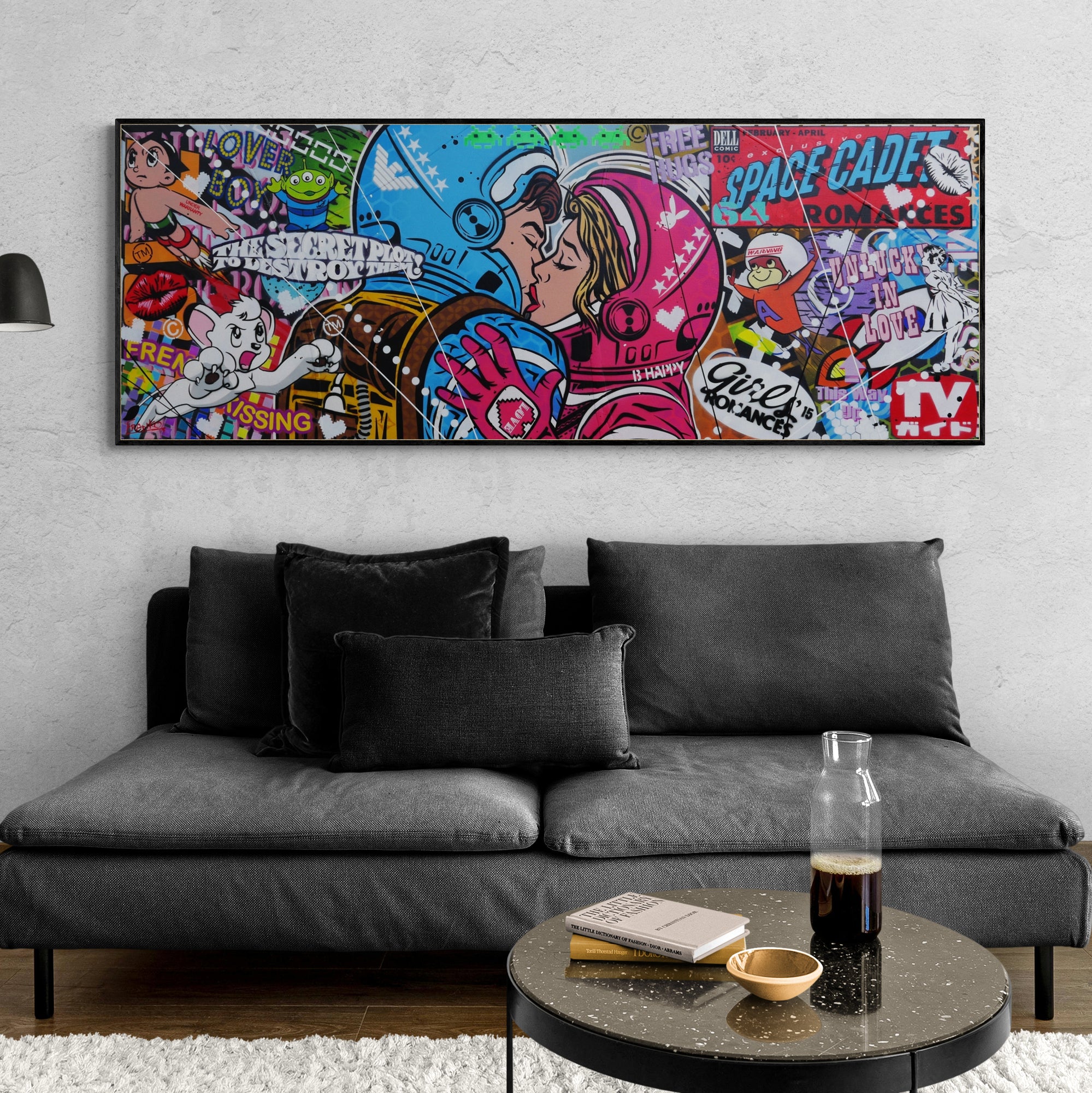 Lovin Cadets 160cm x 60cm Textured Urban Pop Art Canvas Painting - Modern Wall Decor for Living Room, Bedroom & Office