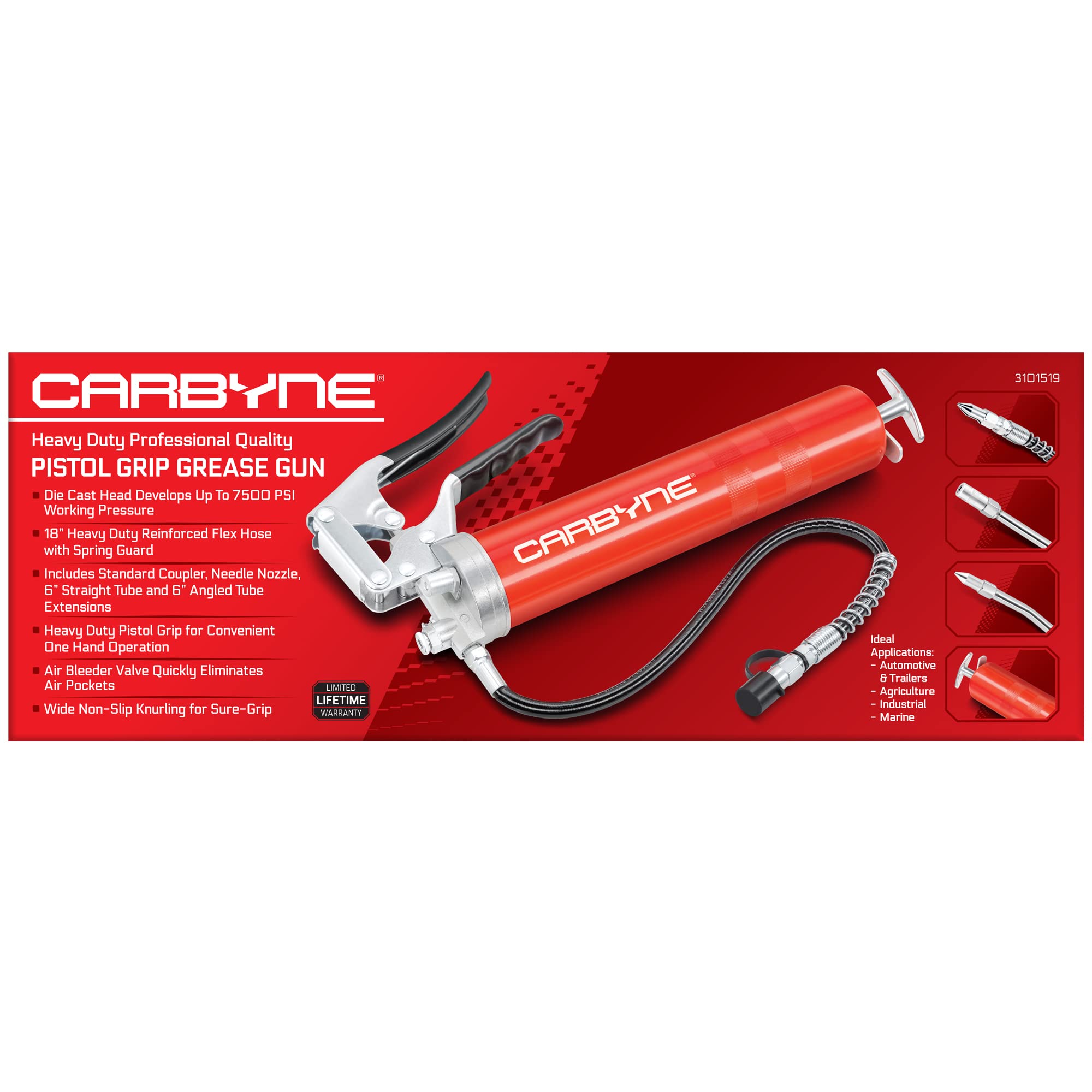 Premium Carbyne Pistol Grip Grease Gun with 12-Piece Accessory Kit - Heavy Duty Automotive & Industrial Lubrication Tool for Cars, Trucks, Farm Equipment & Machinery Maintenance