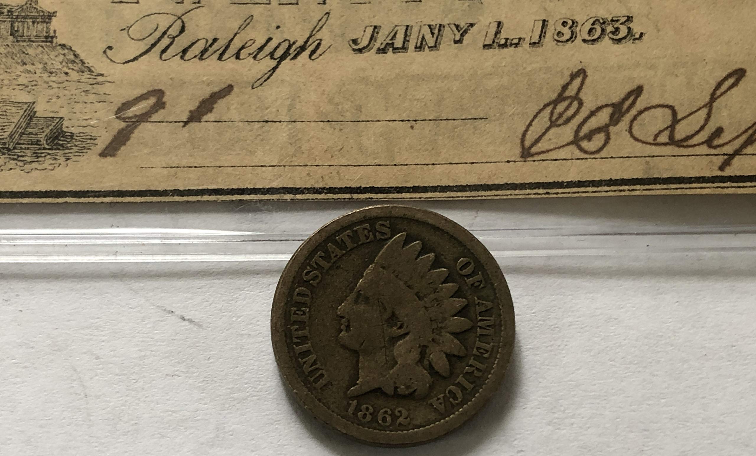 1861-1865 Civil War Confederate Paper Money & Indian Cent Penny - Authentic Collectible Currency for Sale (G-XF Condition) - Perfect for History Buffs, Coin Collectors, and Civil War Memorabilia Displays
