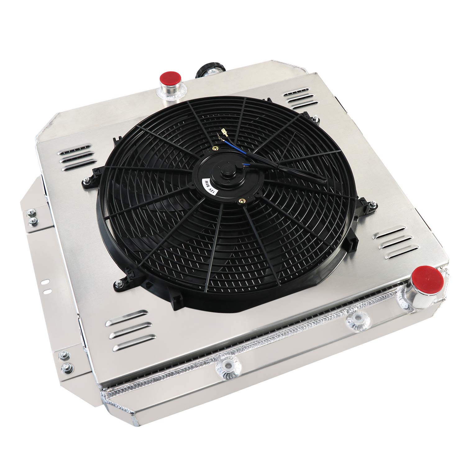 AlloyWorks 3-Row Aluminum Radiator with Shroud Fan & Relay Kit for 1960-1962 Chevy C10 C20 K10 K20 K30 & GMC Apache Pickup Trucks - AT/MT V8 Engine Cooling Upgrade - Perfect for Restoration & Off-Road Performance