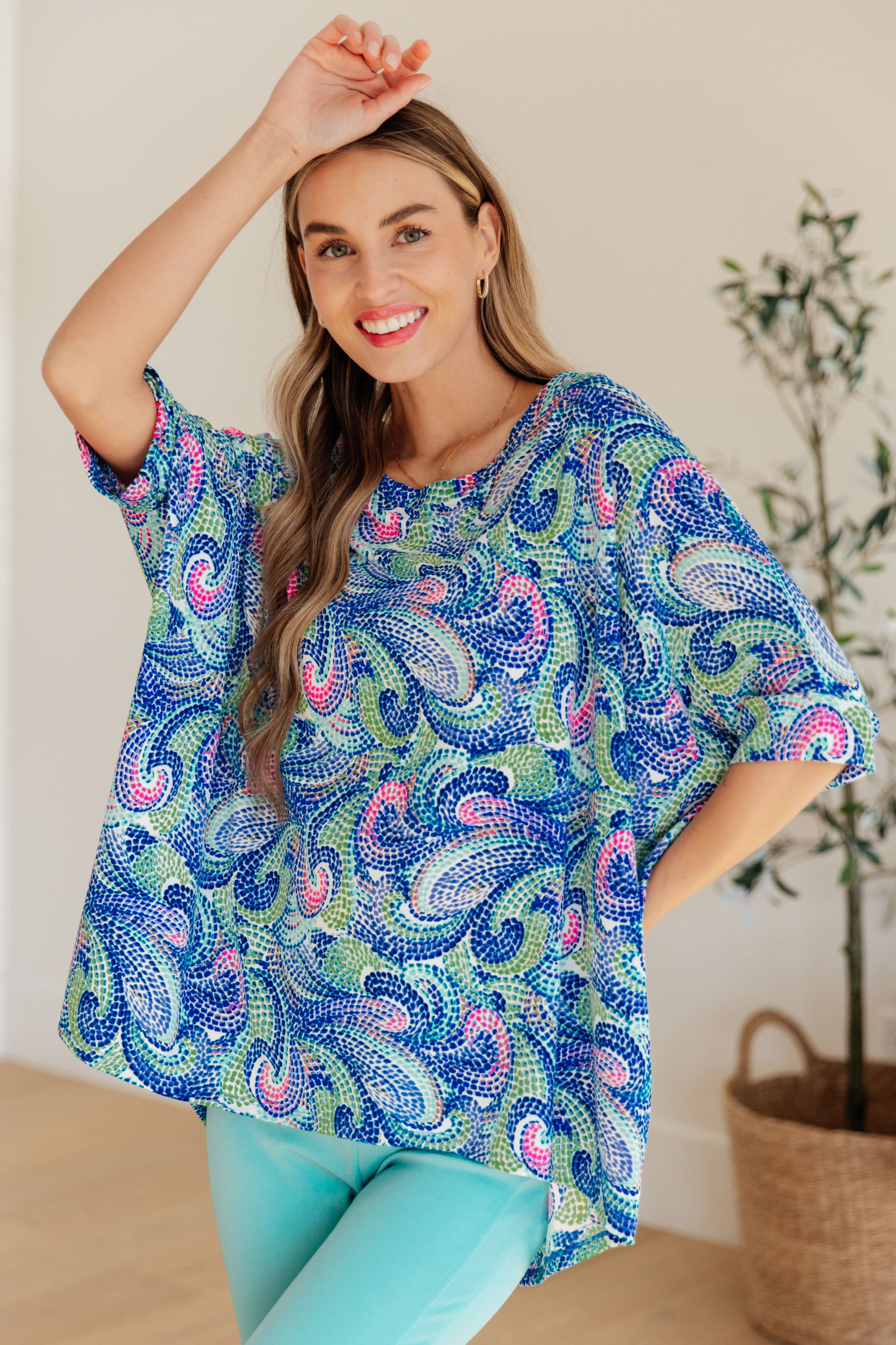 Dear Scarlett Painted Blue Mix Essential Blouse - Women's Fashion Floral Print Top for Casual Wear, Office & Date Night Outfits