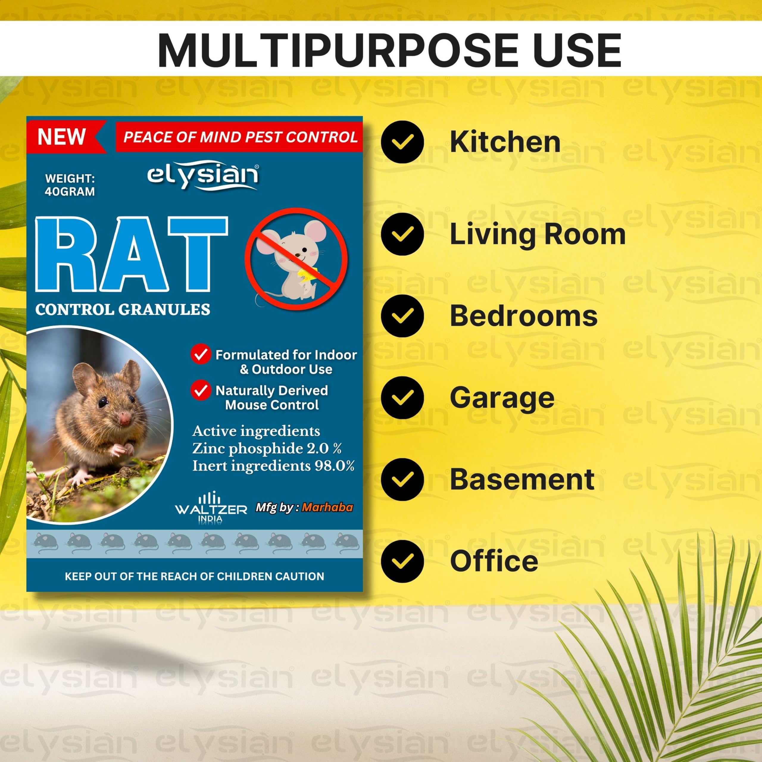 Elysian 40g Rat Poison Granules - Highly Effective Mouse Control Pellets for Home, Kitchen, Garden, Warehouse & Garage | Rodent Repellent for Indoor & Outdoor Use