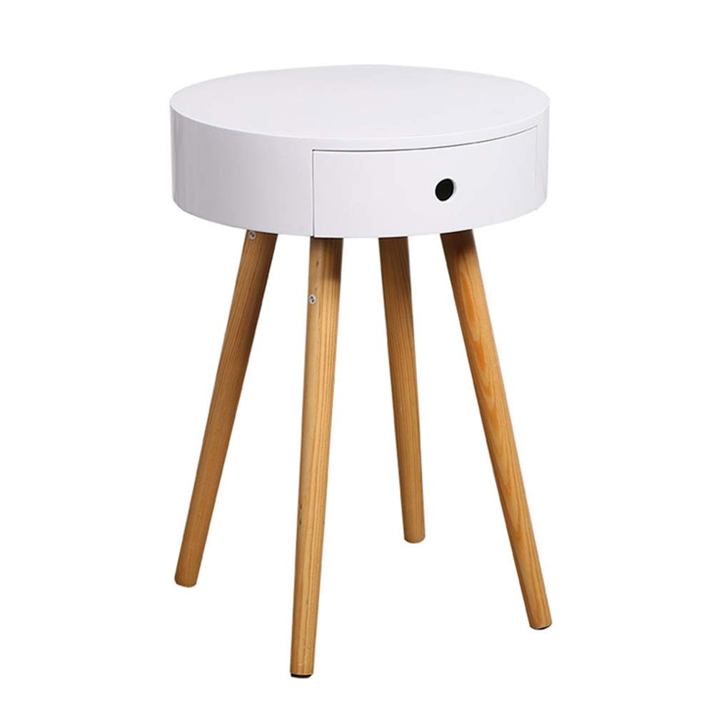 Solid Wood Nightstand with Drawer - 38cm x 56.6cm White Side Table for Bedroom & Living Room - Sturdy Sofa End Table with Storage for Home Decor