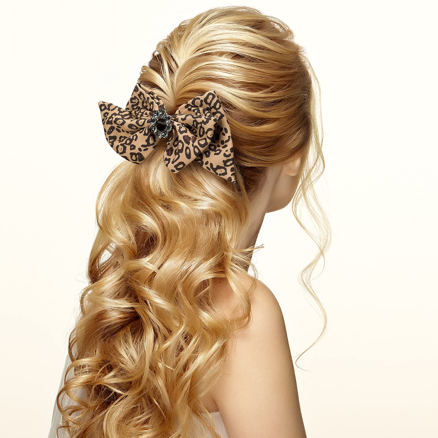 OIIKI 3PCS Large Rhinestone Leopard Hair Clips for Women & Girls - Brown Hair Barrettes for Christmas, Valentine's Day, Birthday Party - Perfect for Weddings, Prom, and Everyday Fashion Accessories