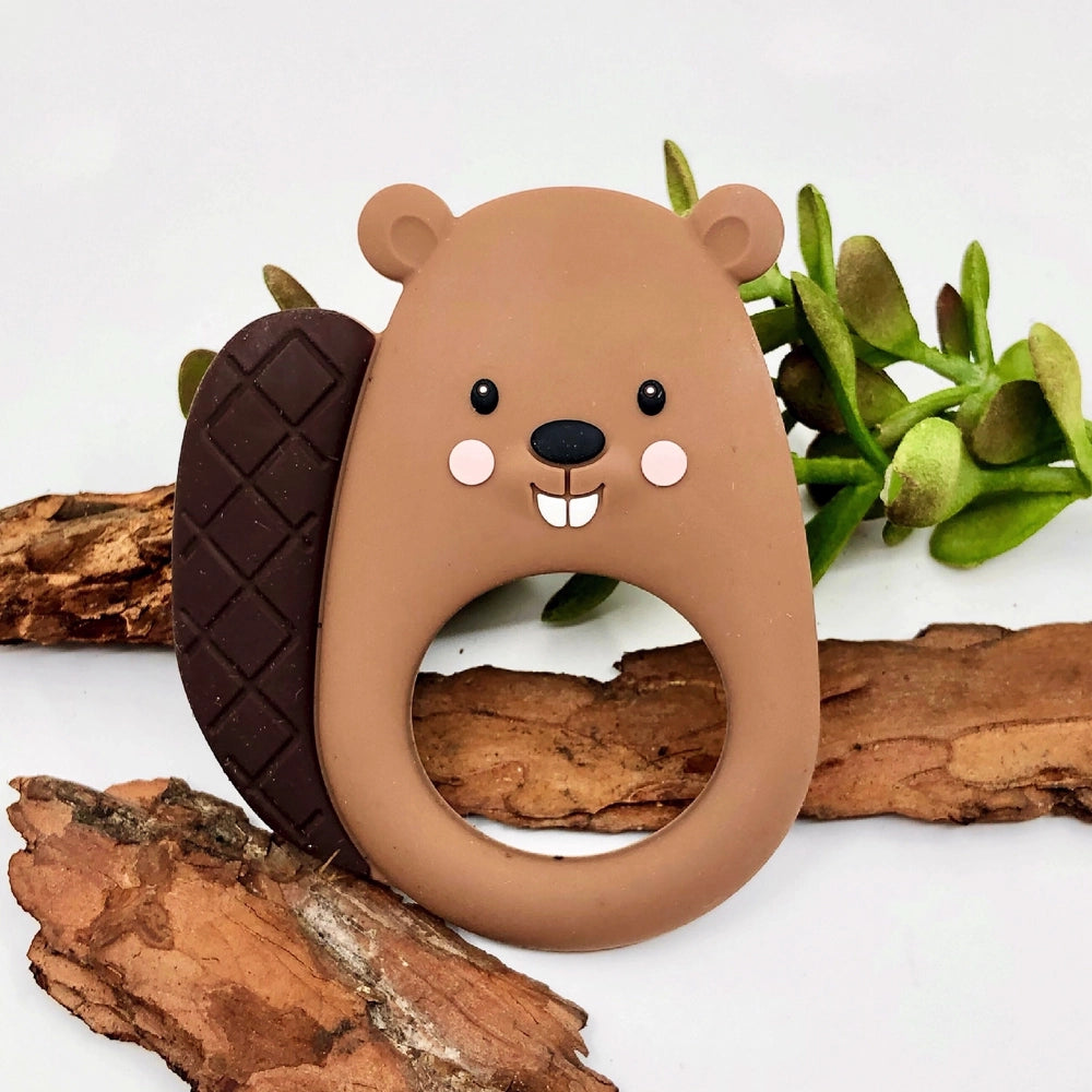 Little Cheeks Silicone Teether for Babies - Natural Brown Beaver Design, BPA-Free & Safe for Teething Relief | Perfect for Soothing Sore Gums at Home or On-the-Go