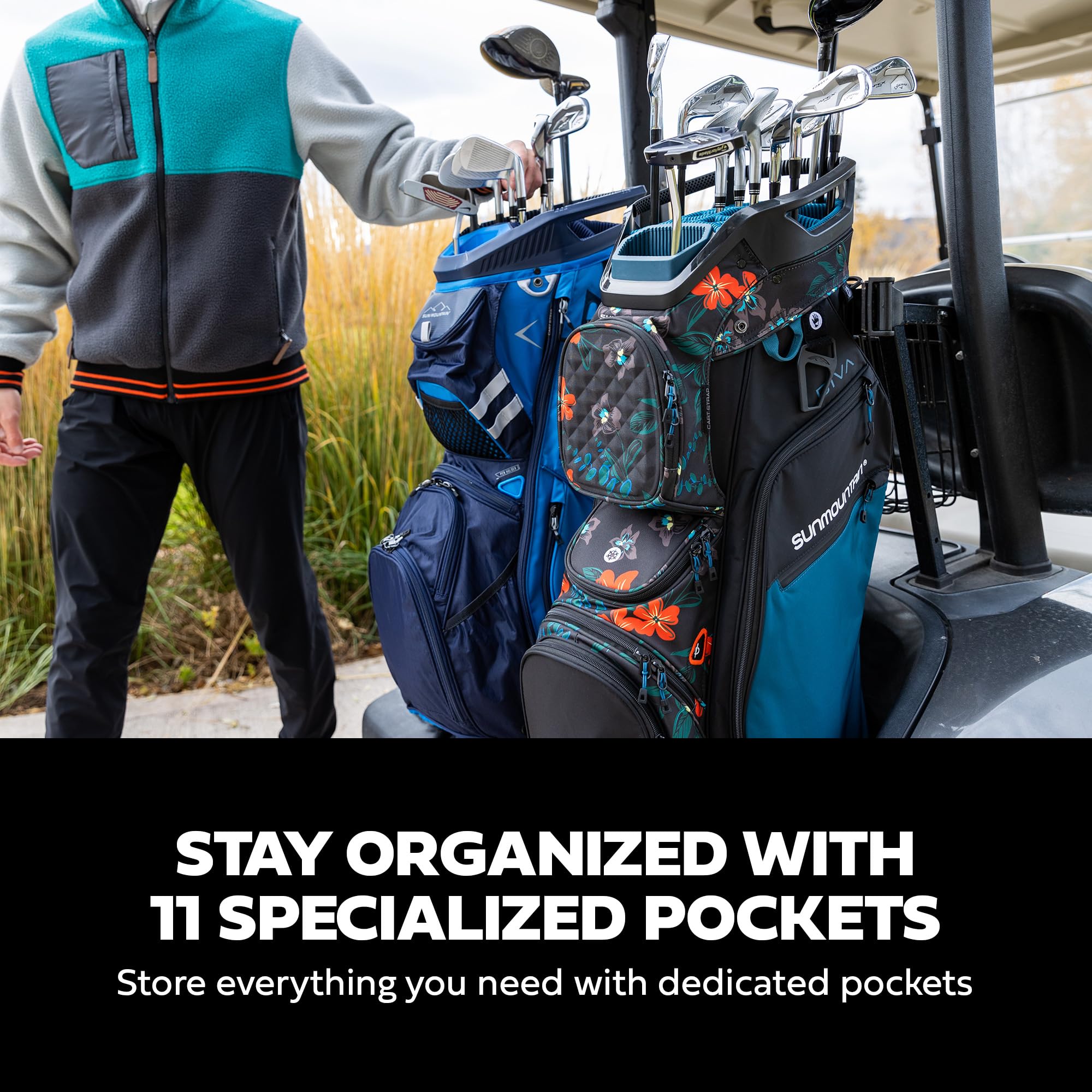 Sun Mountain 2025 C-130 Hybrid Golf Bag - Lightweight Men's Cart Bag with 15 Full-Length Dividers & 9 Pockets | Durable Cart-Friendly Base for Golf Carts | Perfect for Club Protection & Easy Access on the Course