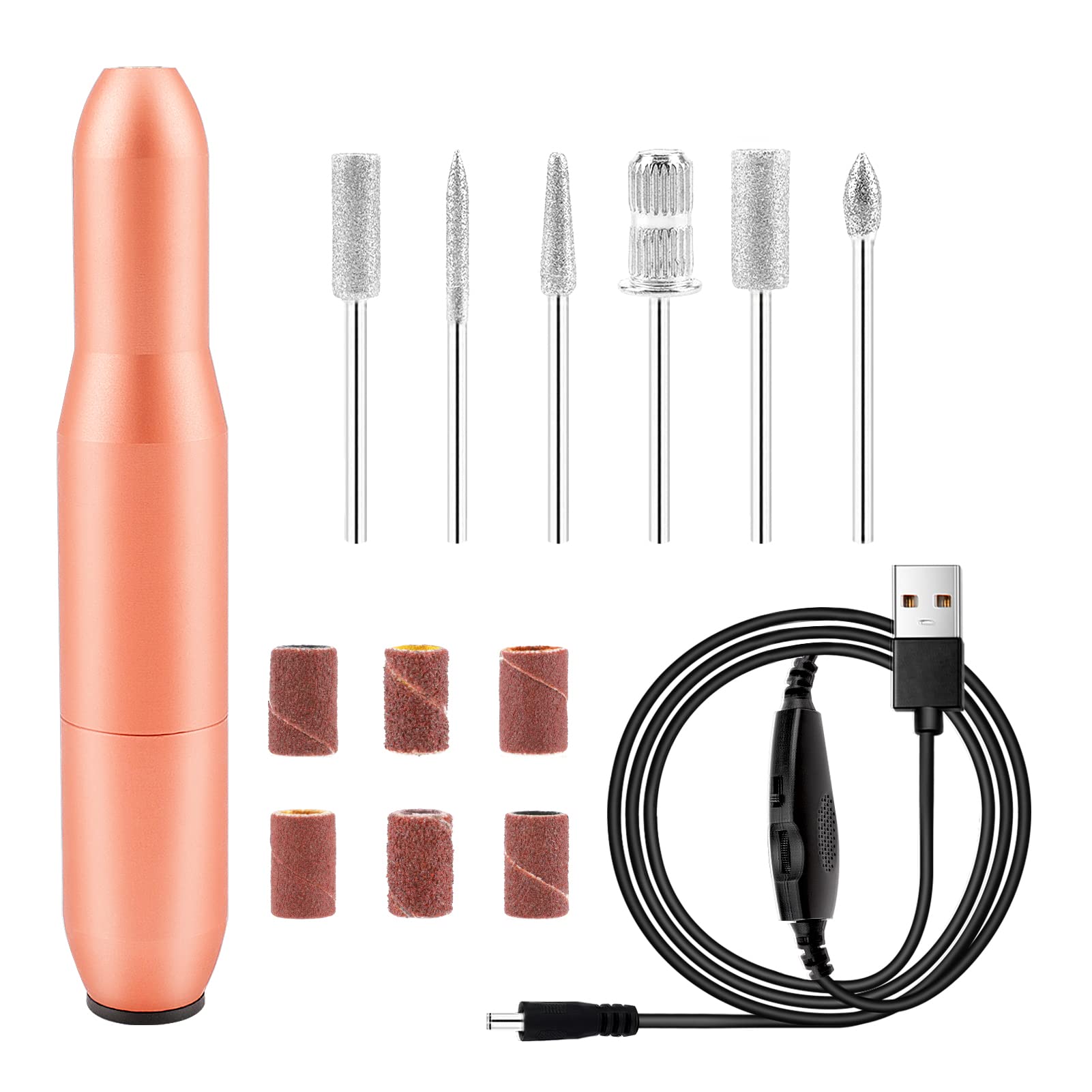 Professional Electric Nail Drill Set - USB Portable Nail Filer Machine with 6 Drill Bits & Sanding Bands | Manicure Pedicure Kit for Acrylic, Gel & Polygel Nails | Perfect for Home Salon & Nail Art Enthusiasts