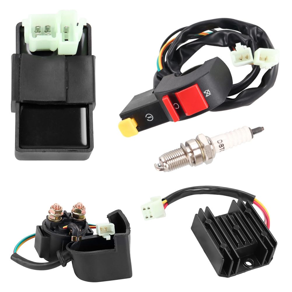 CDI Ignition Coil & Wiring Harness Kit for 150CC-250CC ATV, Dirt Bike, Go Kart - Includes Solenoid Relay, Spark Plug & Start Button - Compatible with TaoTao, Kazuma & 4-Stroke Engines - Perfect for Off-Road, Trail Riding & Racing