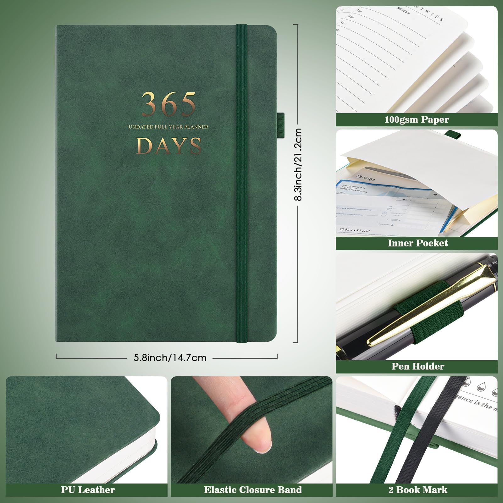 Undated Daily Planner with To Do List & Calendar - 365 Days Productivity Planner for ADHD Adults, Women & Men - 8.3