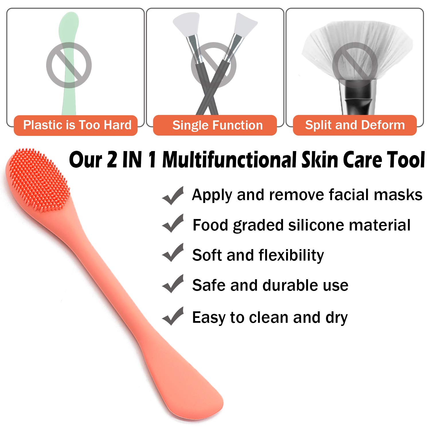 **Rampula Silicone Face Mask Brush - Flexible Facial Mud & Clay Mask Applicator Tool for Moisturizers, Charcoal & Body Lotions (Orange & Dark Blue) - Perfect for Spa, Skincare & At-Home Facial Treatments**