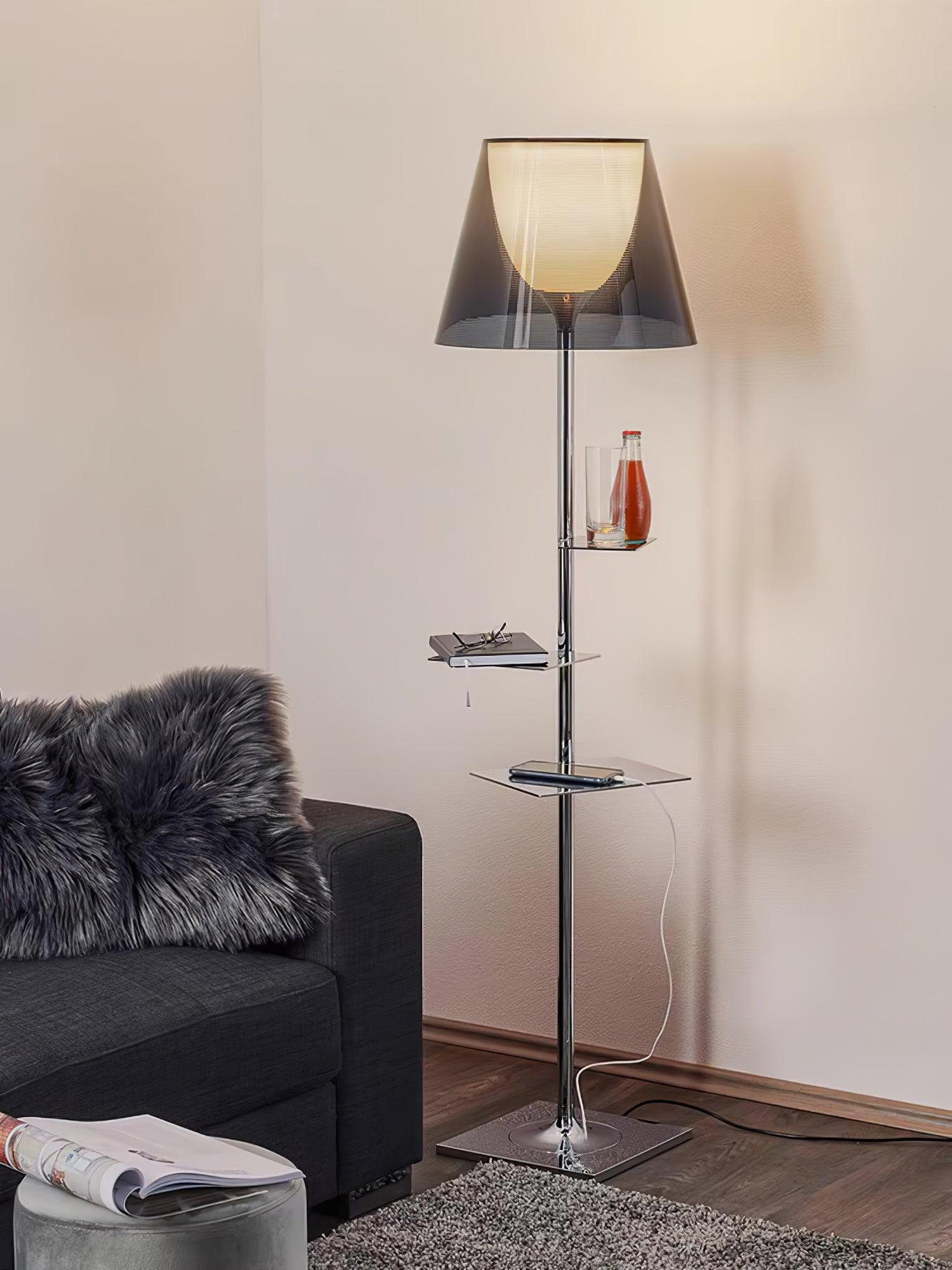 Chrome Prism Side Table Floor Lamp - Modern Home Decor for Living Room, Bedroom & Office - Adjustable Brightness LED Light with USB Port