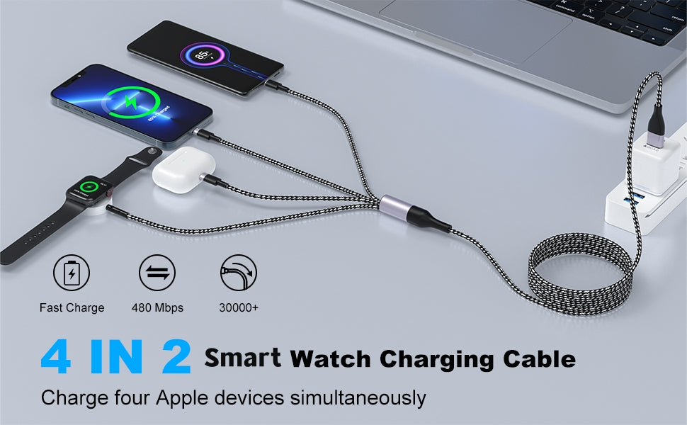4-in-2 USB C Cable 20W PD Fast Charger with Magnetic Connector - Nylon Braided Durable Multi-Port Charging Cord for iPhone, Android, Tablet - Perfect for Home, Office & Travel